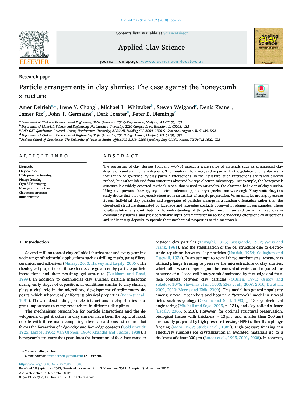 Particle arrangements in clay slurries: The case against the honeycomb structure