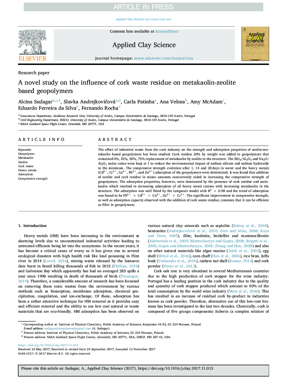 A novel study on the influence of cork waste residue on metakaolin-zeolite based geopolymers