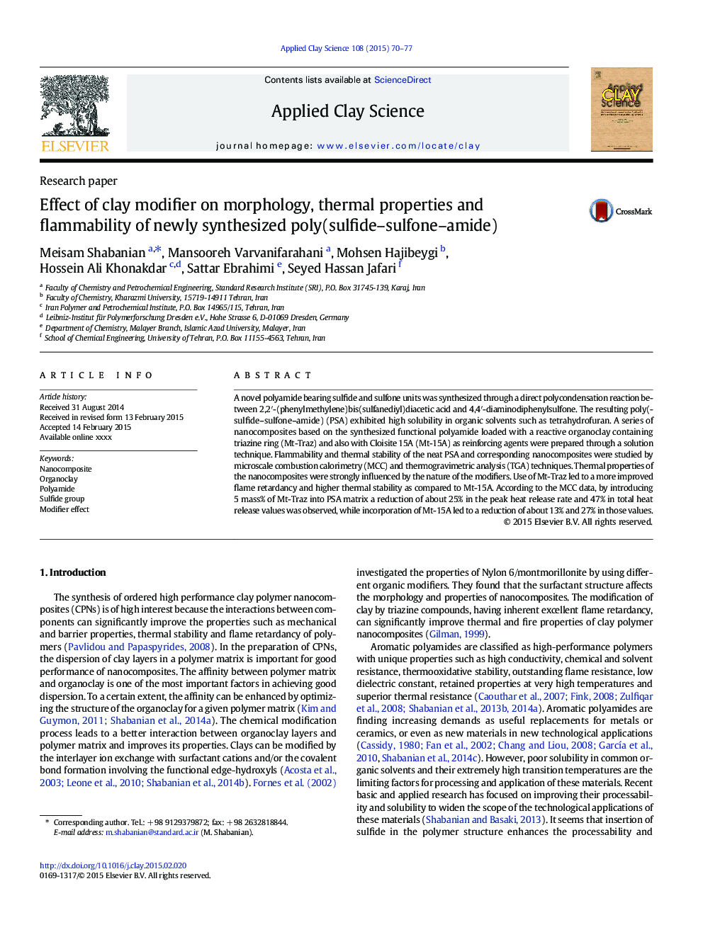 Effect of clay modifier on morphology, thermal properties and flammability of newly synthesized poly(sulfide-sulfone-amide)