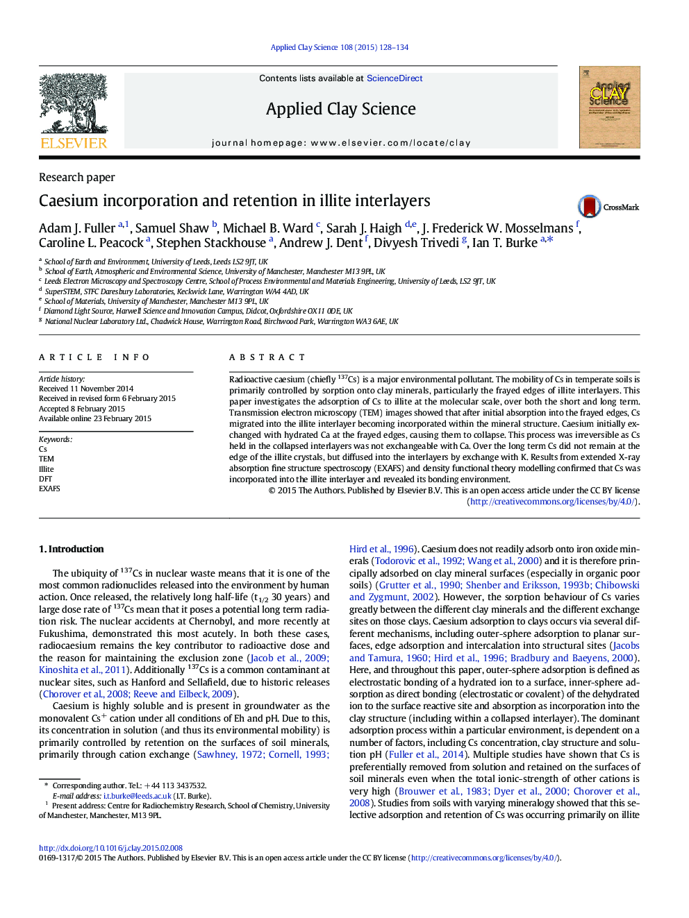 Caesium incorporation and retention in illite interlayers