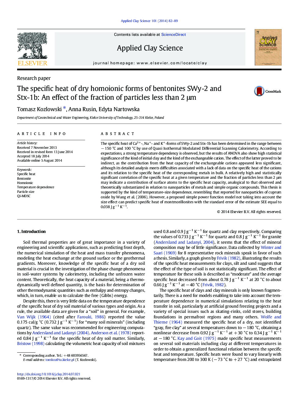 The specific heat of dry homoionic forms of bentonites SWy-2 and Stx-1b: An effect of the fraction of particles less than 2Â Î¼m