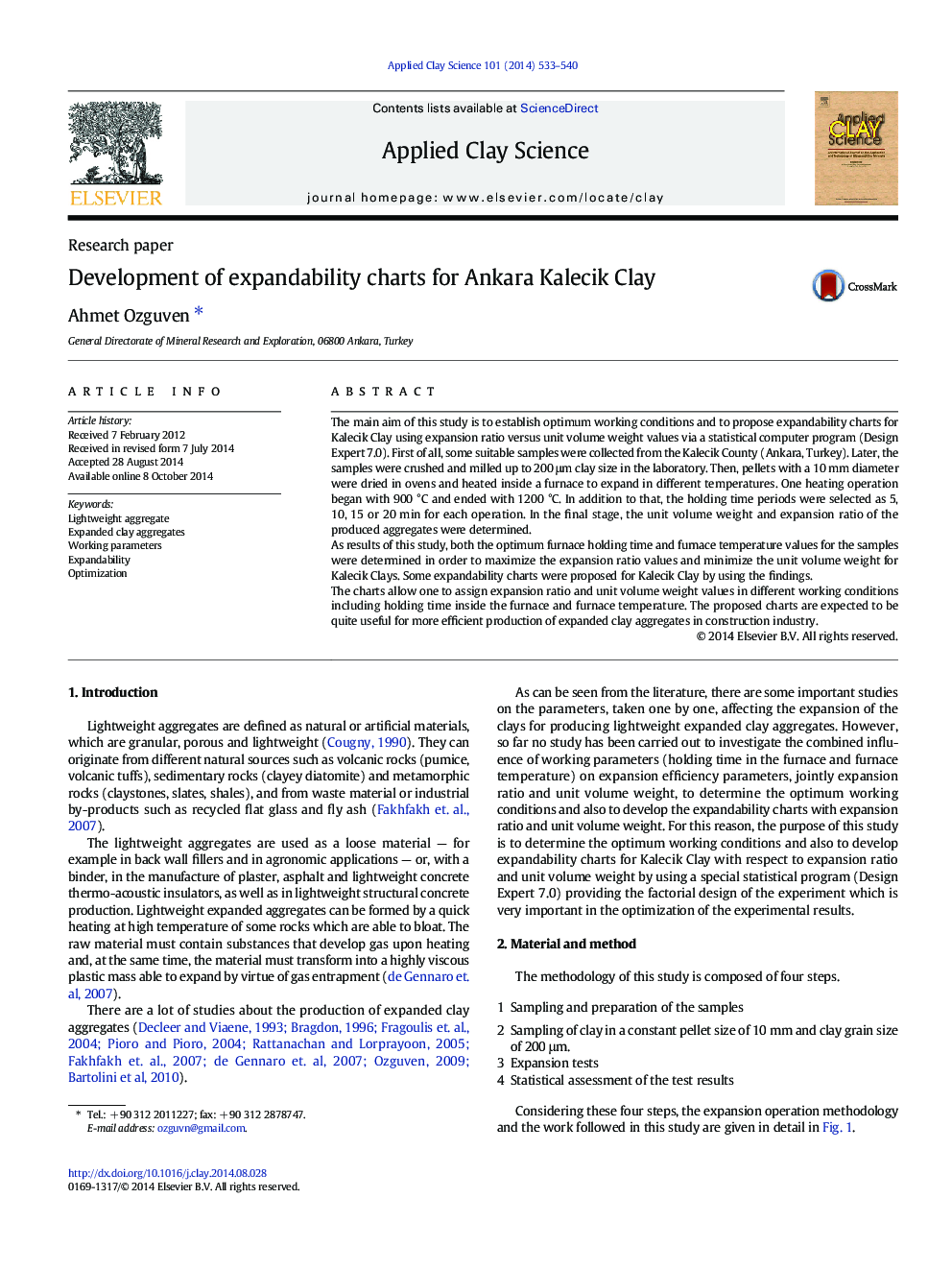 Development of expandability charts for Ankara Kalecik Clay