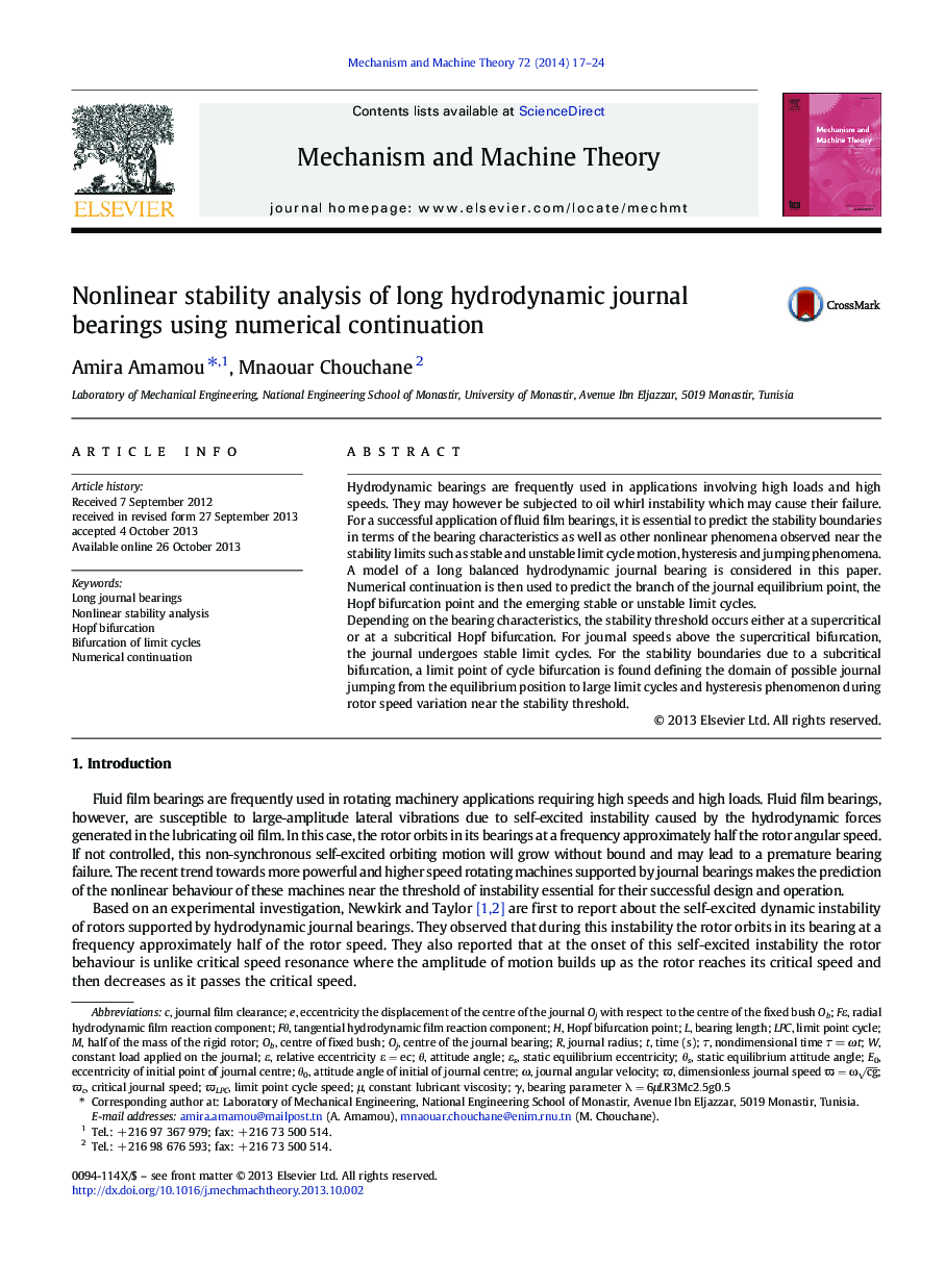 Nonlinear stability analysis of long hydrodynamic journal bearings using numerical continuation