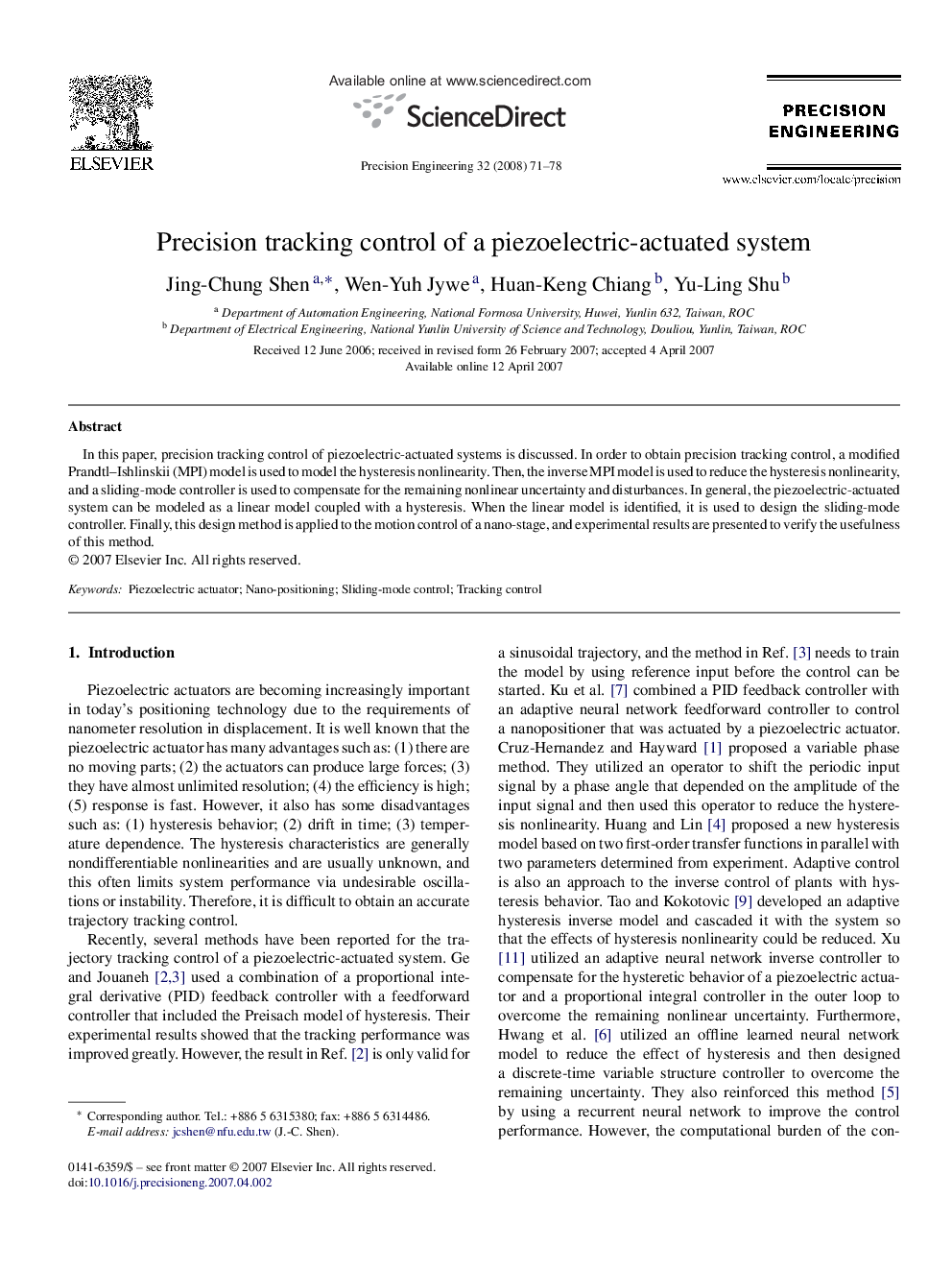 Precision tracking control of a piezoelectric-actuated system