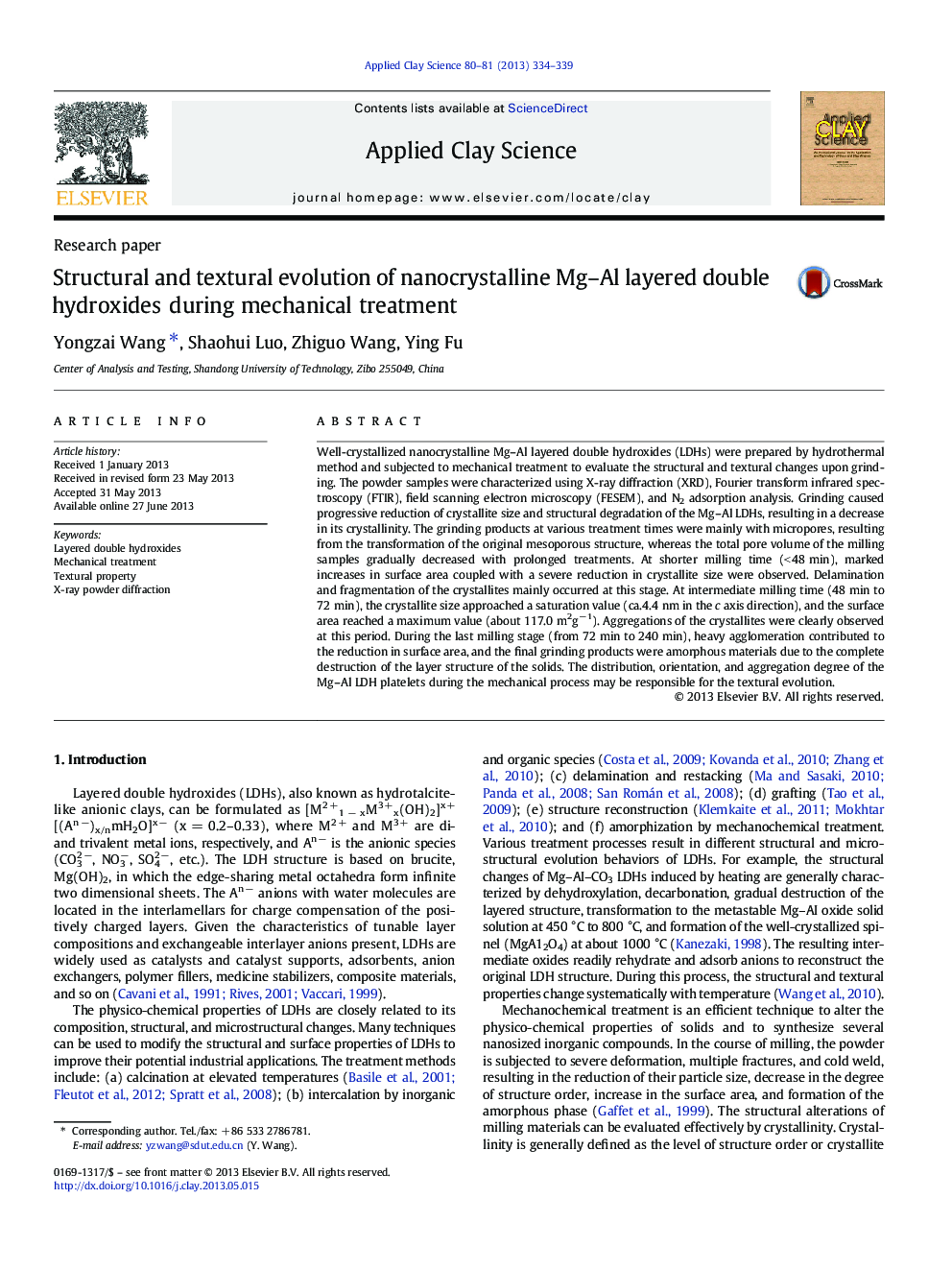 Structural and textural evolution of nanocrystalline Mg-Al layered double hydroxides during mechanical treatment