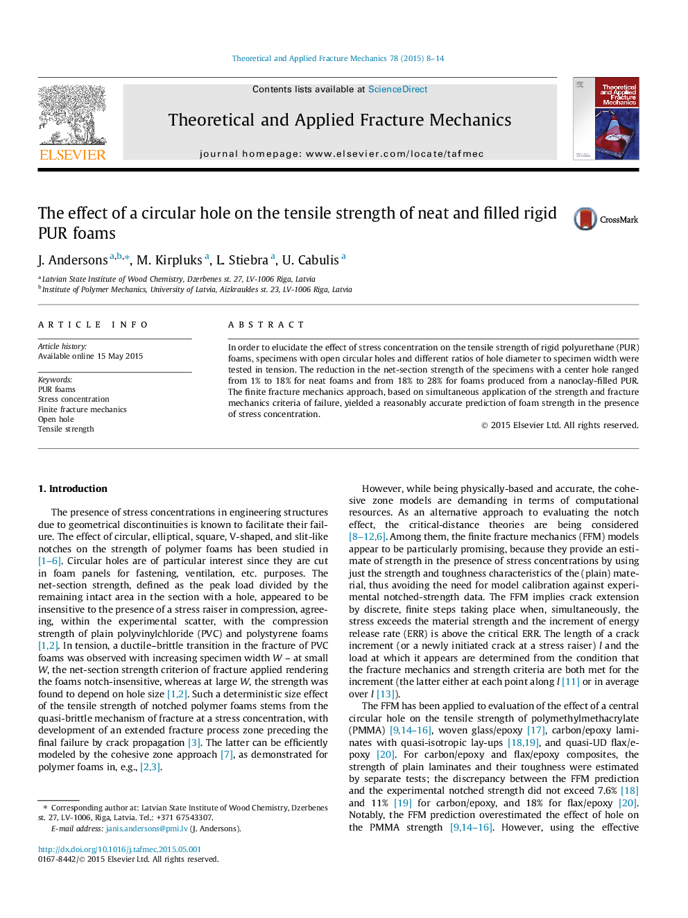 The effect of a circular hole on the tensile strength of neat and filled rigid PUR foams