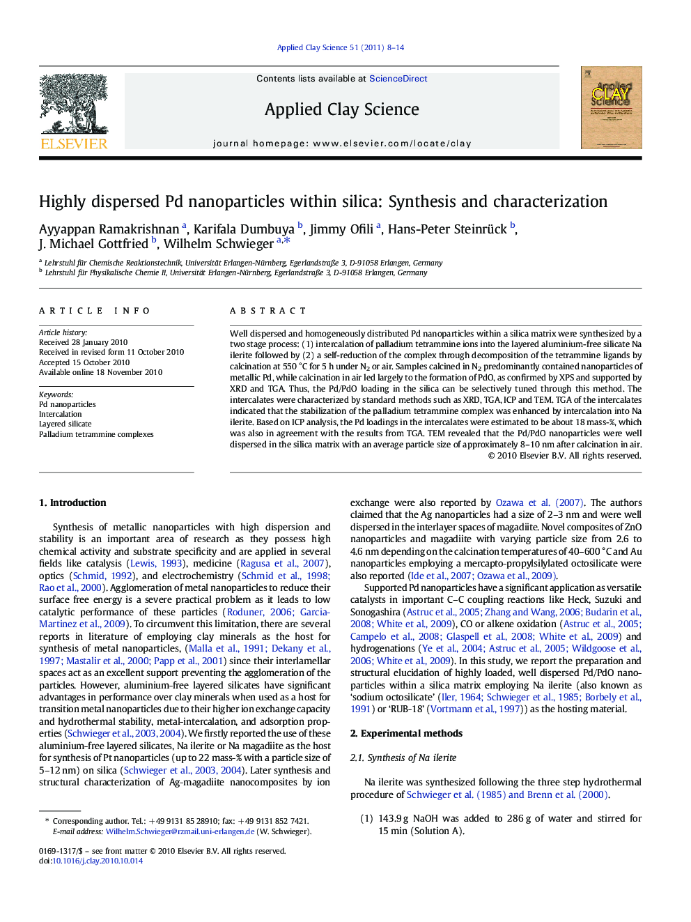 Highly dispersed Pd nanoparticles within silica: Synthesis and characterization