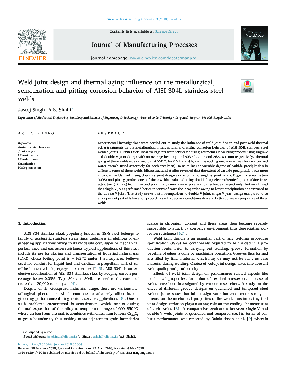 Weld joint design and thermal aging influence on the metallurgical, sensitization and pitting corrosion behavior of AISI 304L stainless steel welds