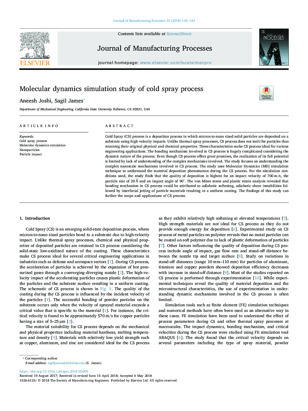 Molecular dynamics simulation study of cold spray process