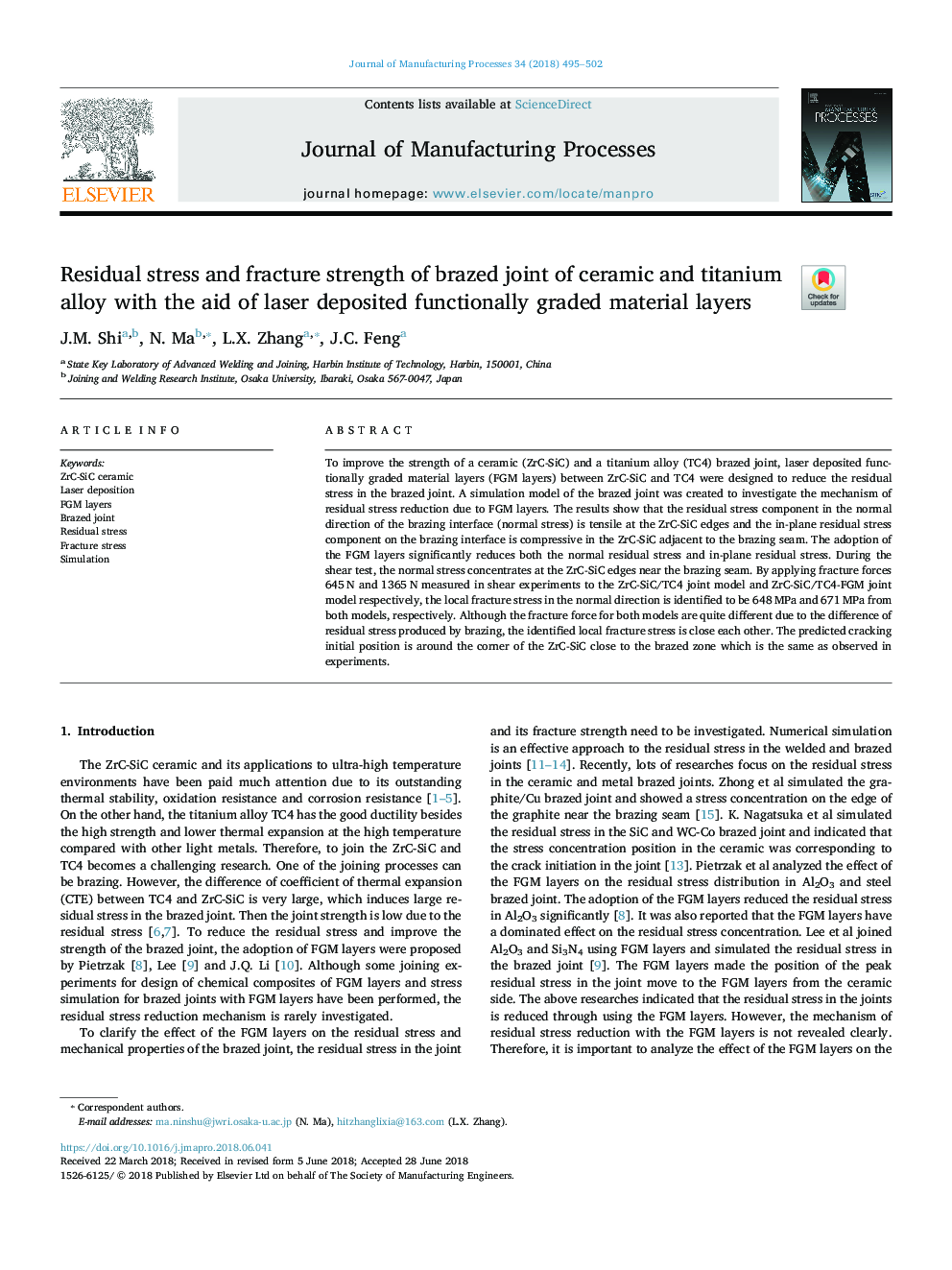 Residual stress and fracture strength of brazed joint of ceramic and titanium alloy with the aid of laser deposited functionally graded material layers