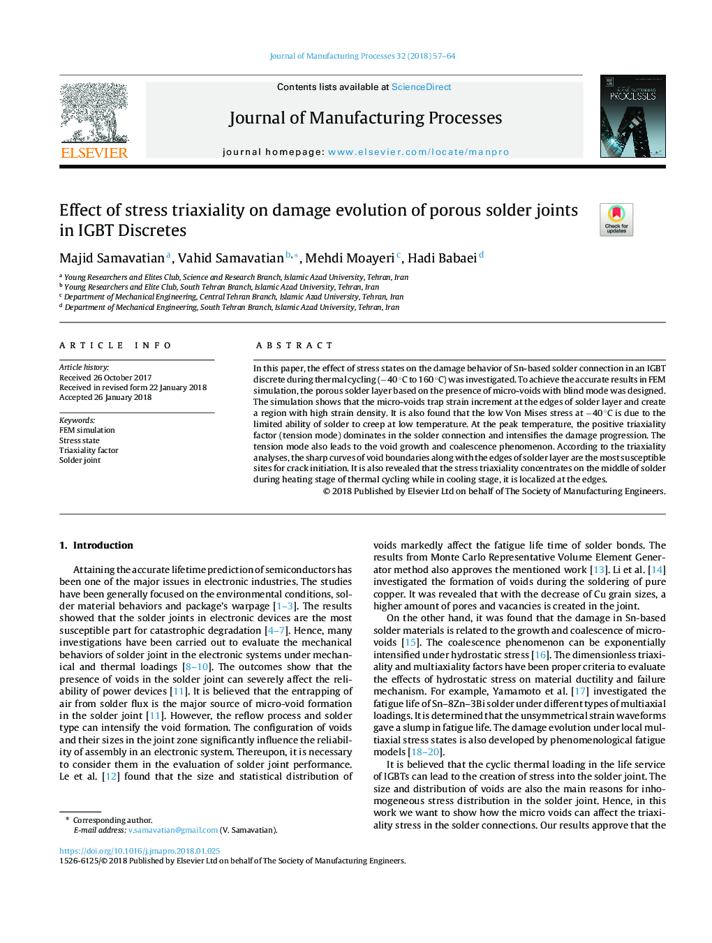 Effect of stress triaxiality on damage evolution of porous solder joints in IGBT Discretes