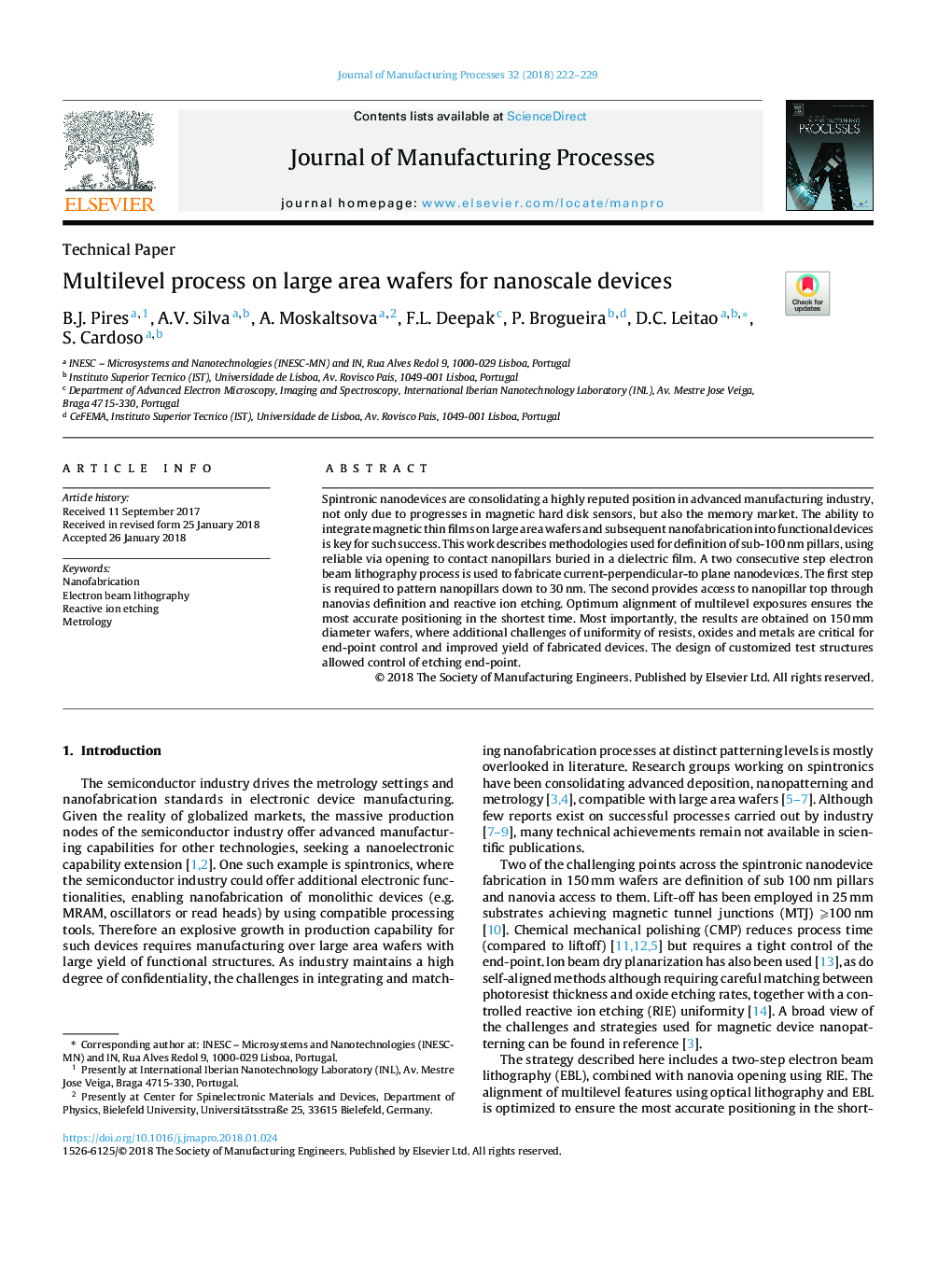 Multilevel process on large area wafers for nanoscale devices