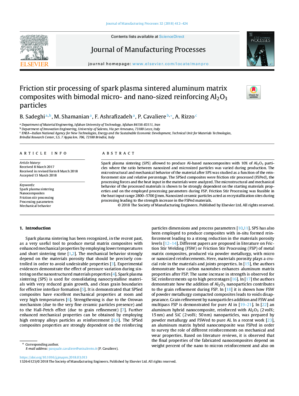 Friction stir processing of spark plasma sintered aluminum matrix composites with bimodal micro- and nano-sized reinforcing Al2O3 particles