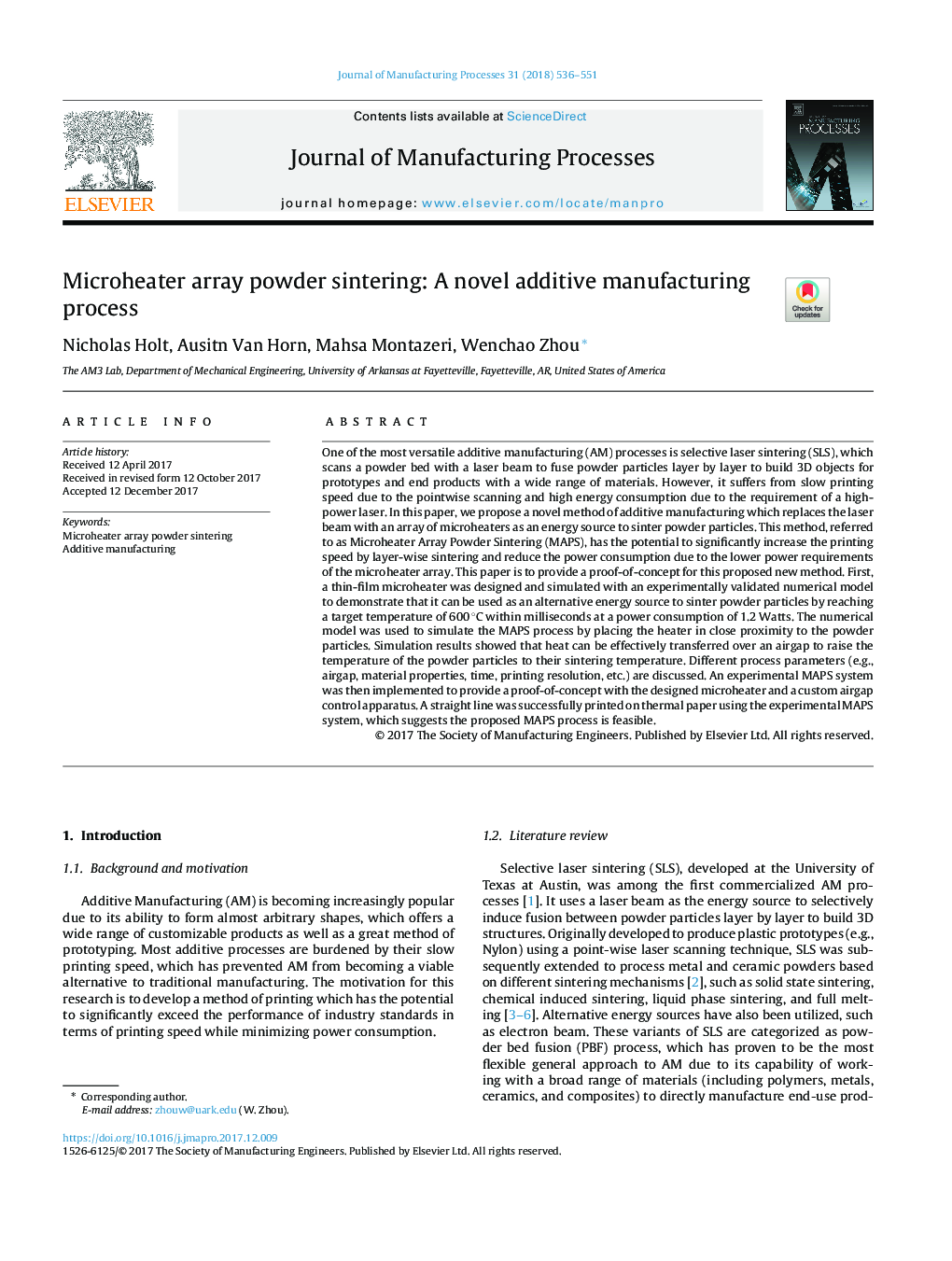 Microheater array powder sintering: A novel additive manufacturing process