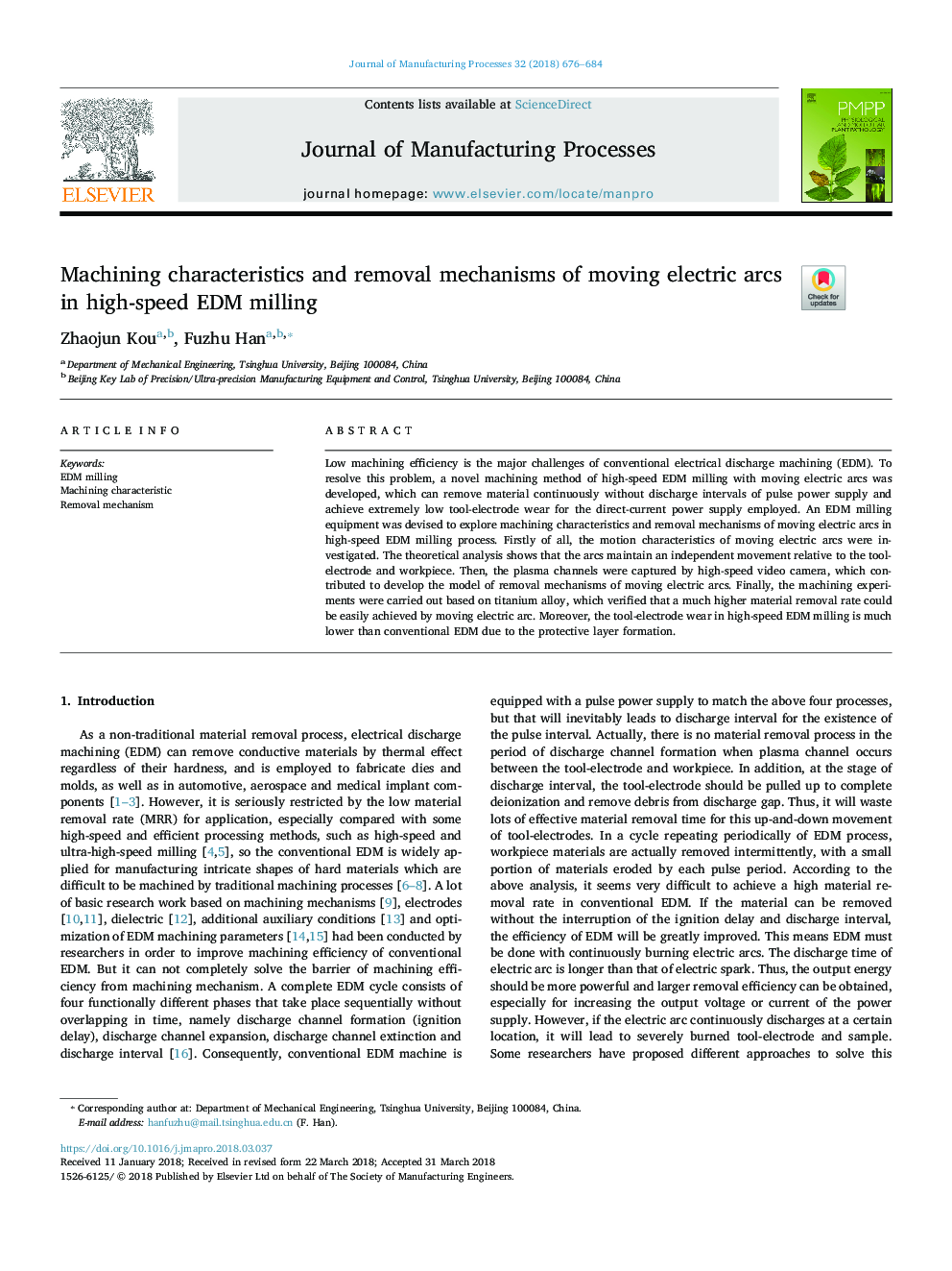 Machining characteristics and removal mechanisms of moving electric arcs in high-speed EDM milling