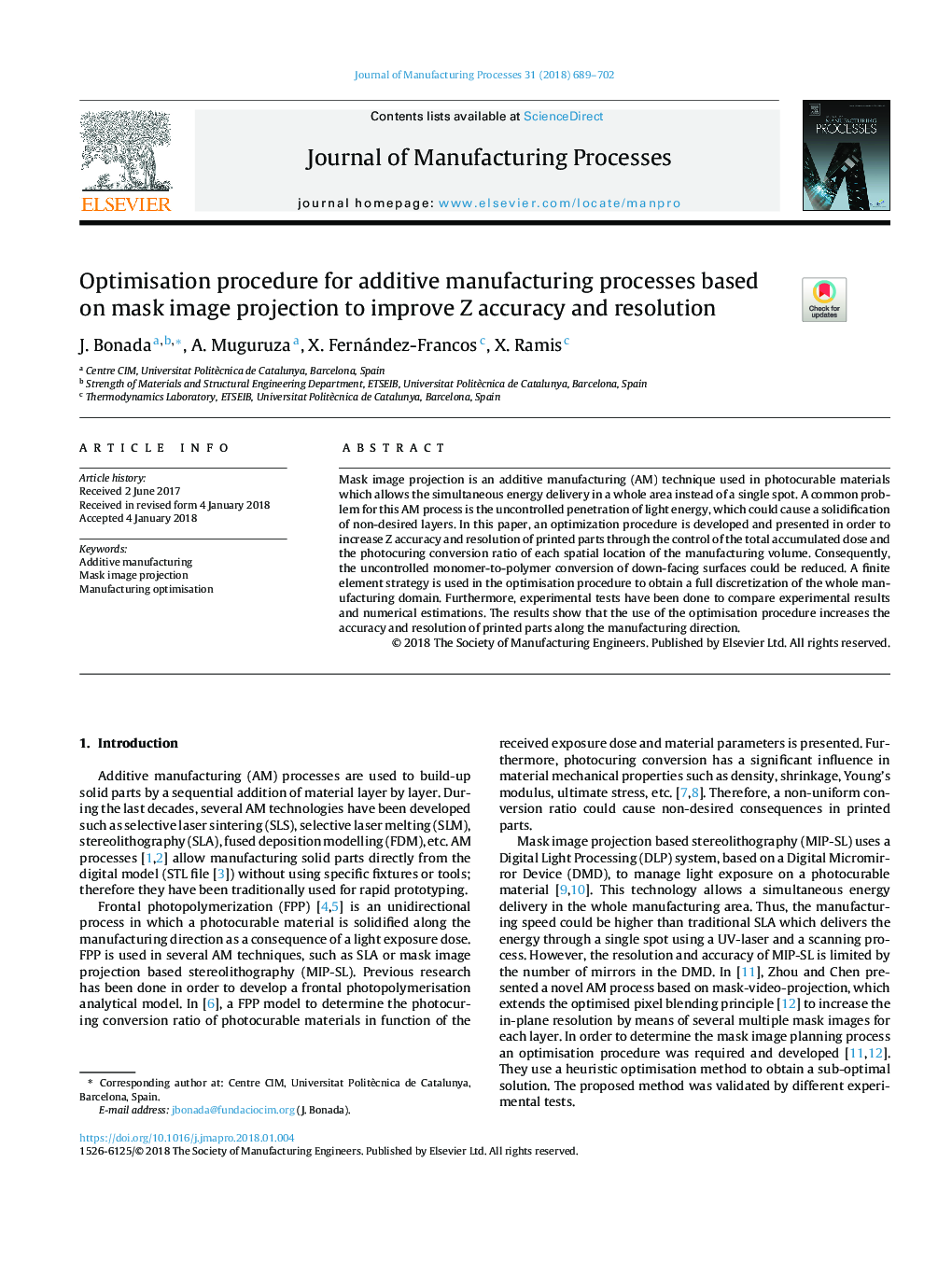 Optimisation procedure for additive manufacturing processes based on mask image projection to improve Z accuracy and resolution