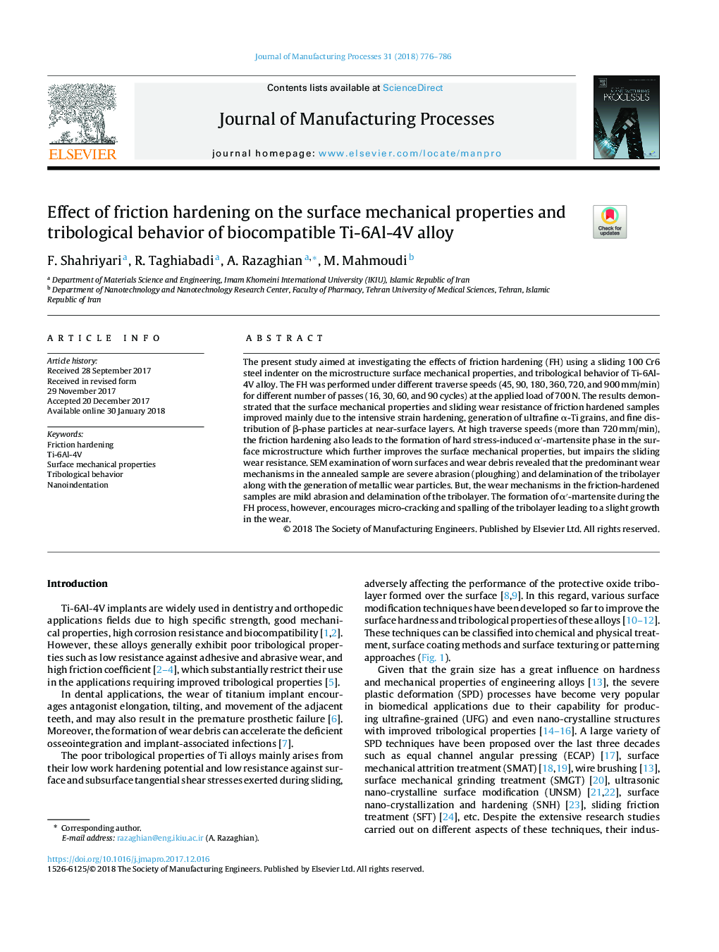 Effect of friction hardening on the surface mechanical properties and tribological behavior of biocompatible Ti-6Al-4V alloy