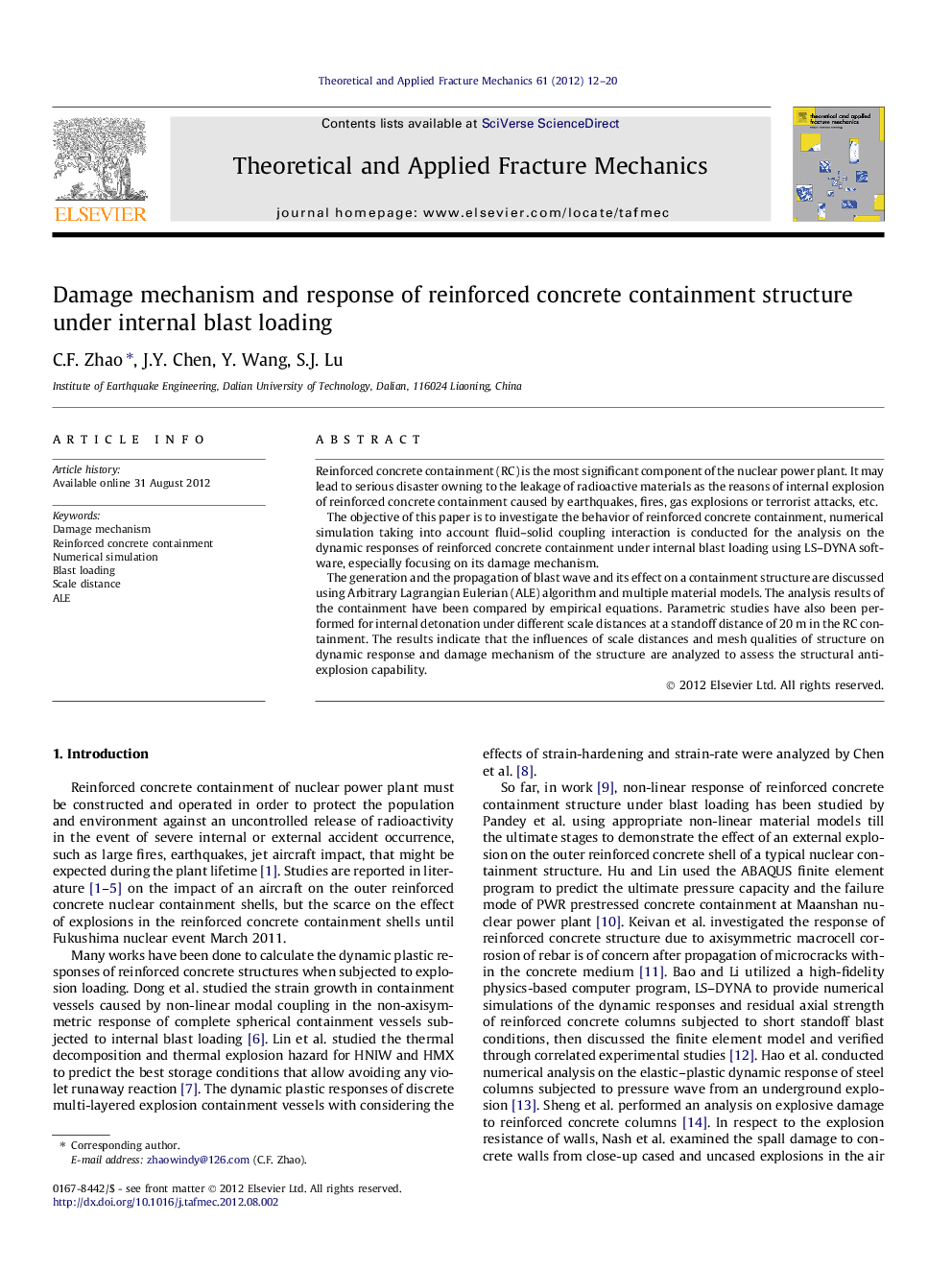 Damage mechanism and response of reinforced concrete containment structure under internal blast loading