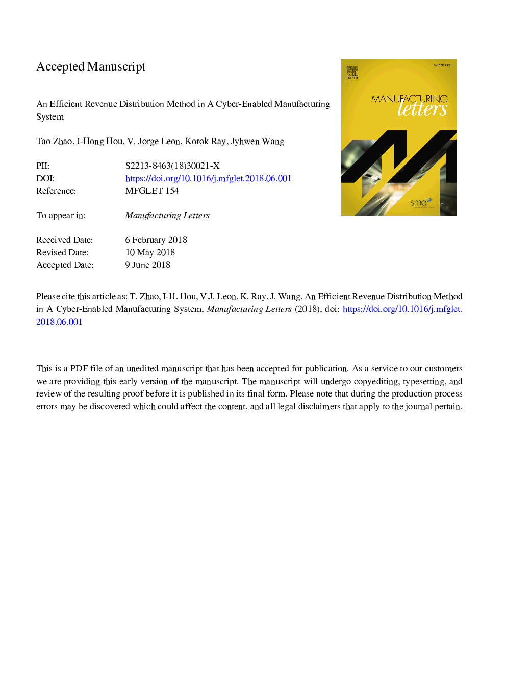 An efficient revenue distribution method in a cyber-enabled manufacturing system