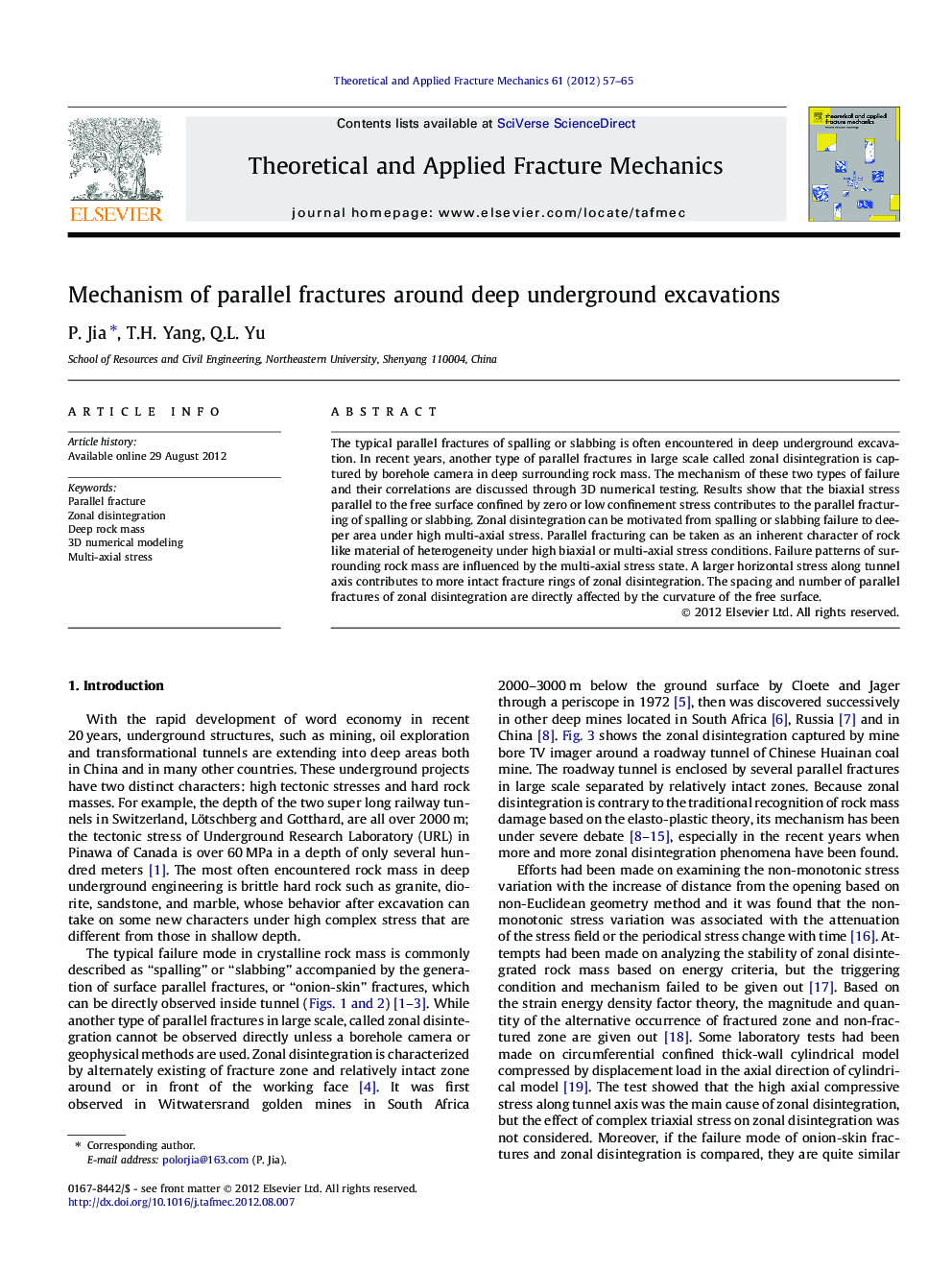 Mechanism of parallel fractures around deep underground excavations