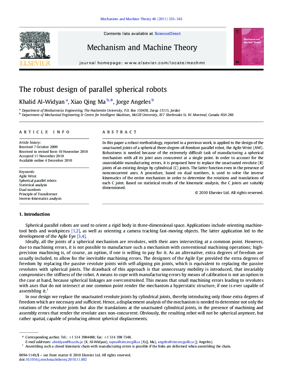 The robust design of parallel spherical robots