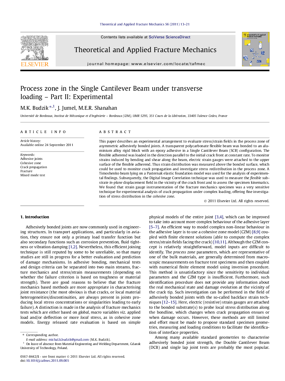 Process zone in the Single Cantilever Beam under transverse loading – Part II: Experimental