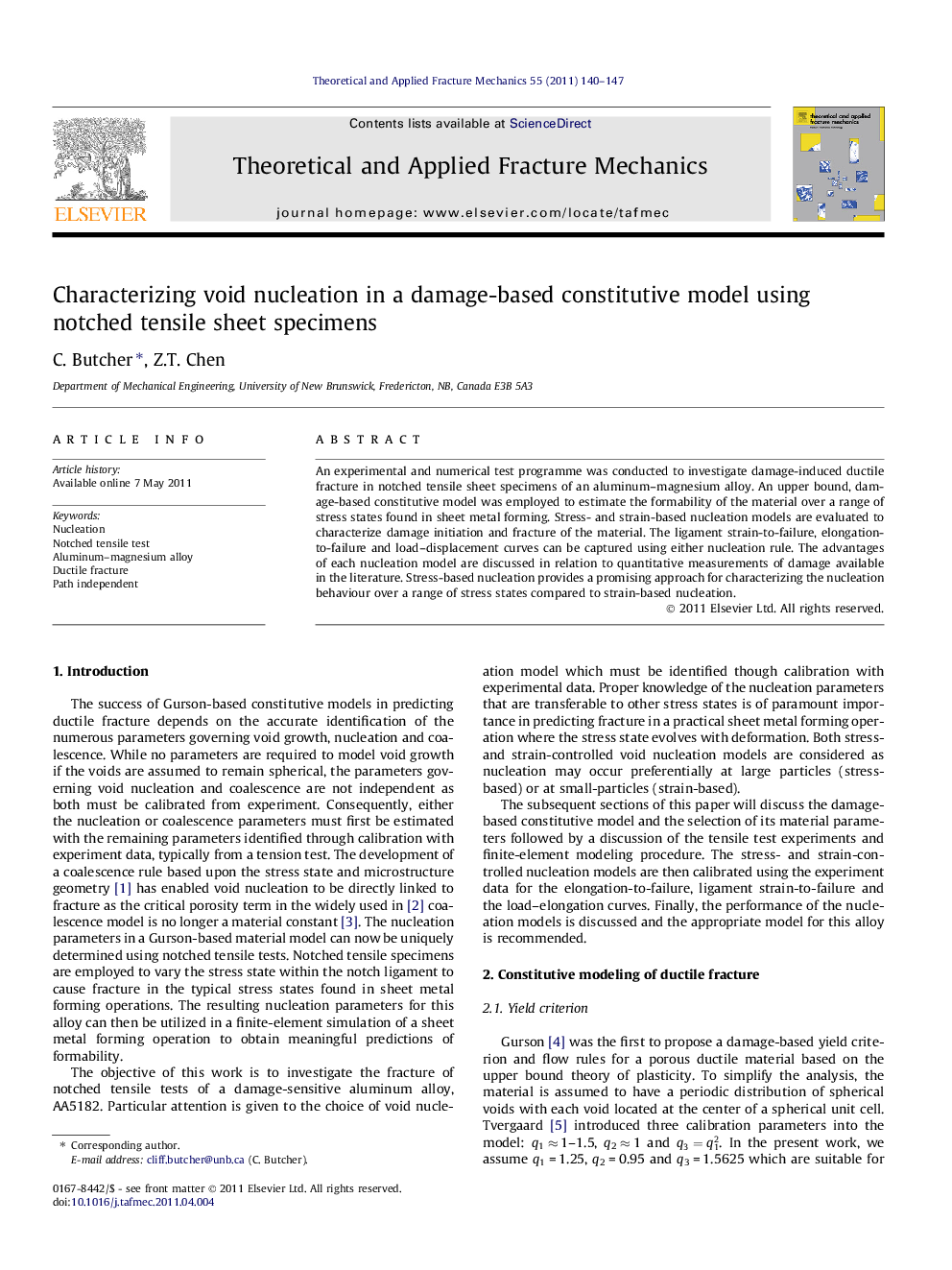 Characterizing void nucleation in a damage-based constitutive model using notched tensile sheet specimens