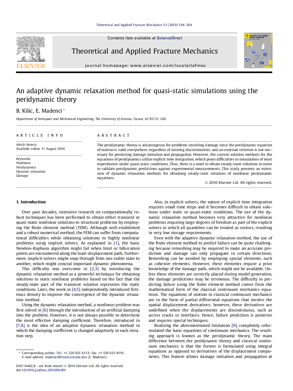 An adaptive dynamic relaxation method for quasi-static simulations using the peridynamic theory