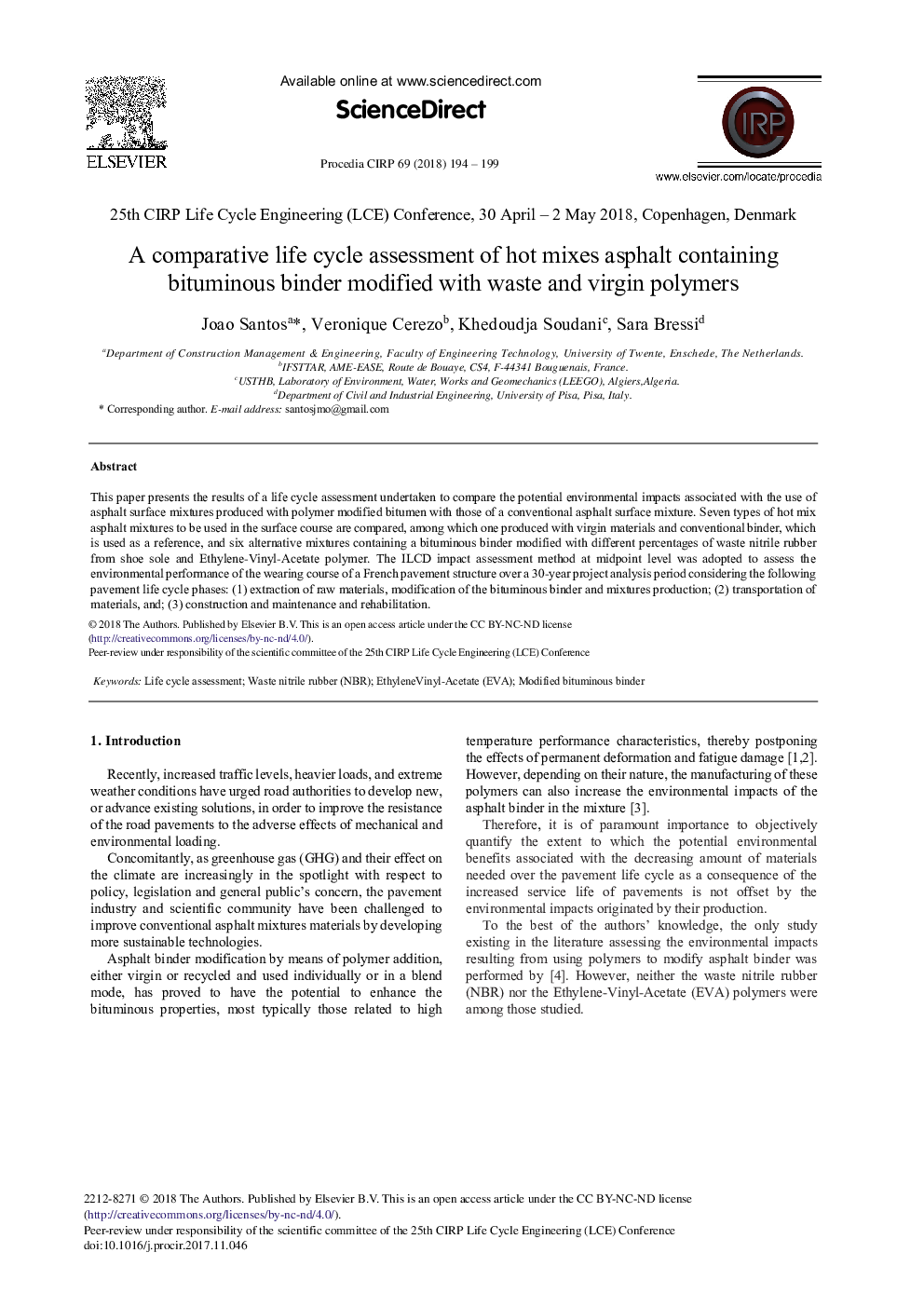 A Comparative Life Cycle Assessment of Hot Mixes Asphalt Containing Bituminous Binder Modified with Waste and Virgin Polymers