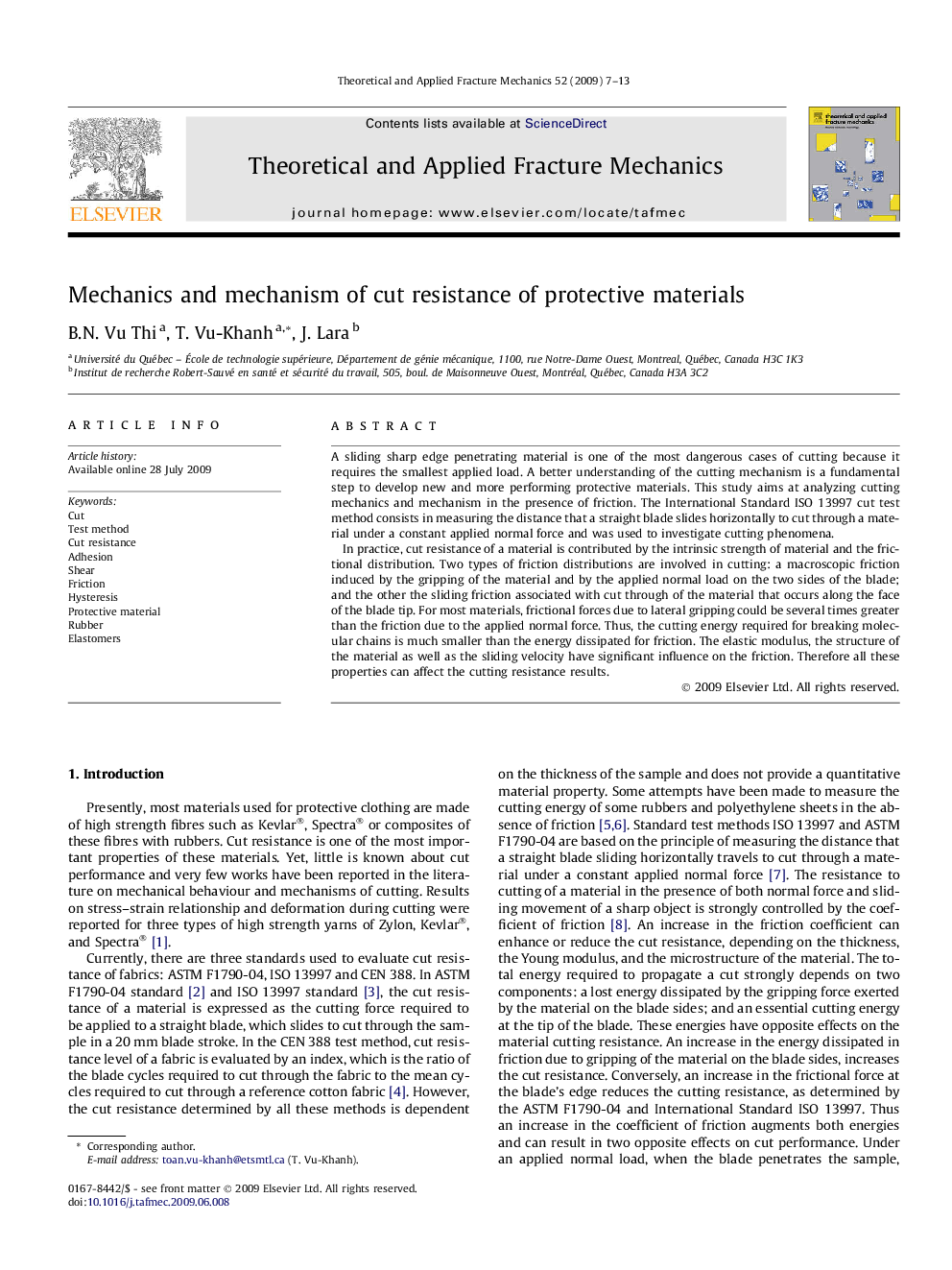 Mechanics and mechanism of cut resistance of protective materials