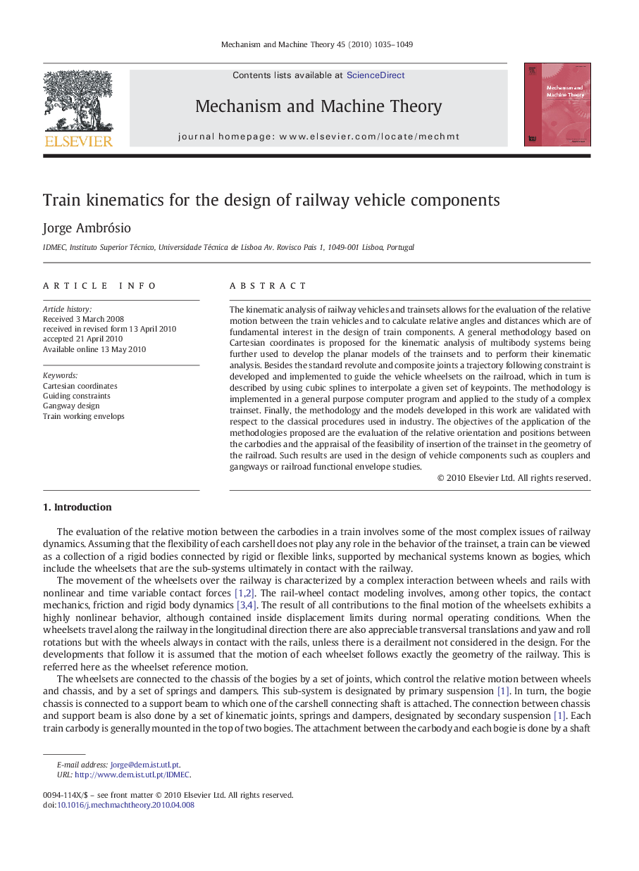 Train kinematics for the design of railway vehicle components