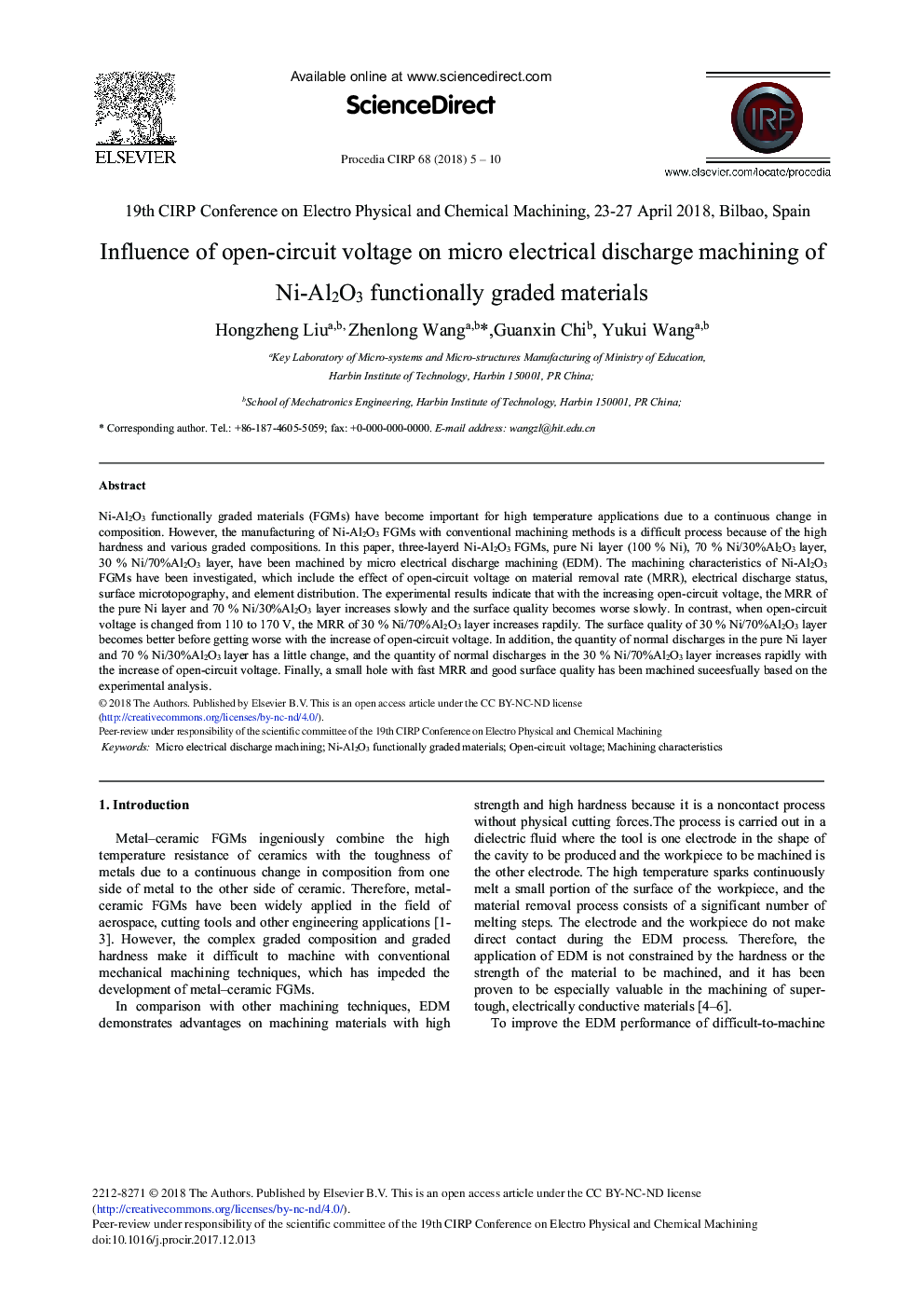 Influence of Open-circuit Voltage on Micro Electrical Discharge Machining of Ni-Al2O3 Functionally Graded Materials