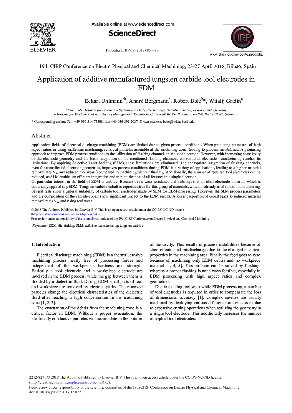 Application of Additive Manufactured Tungsten Carbide Tool Electrodes in EDM