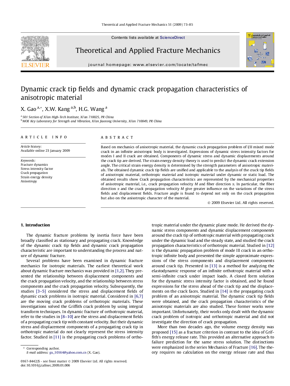 Dynamic crack tip fields and dynamic crack propagation characteristics of anisotropic material