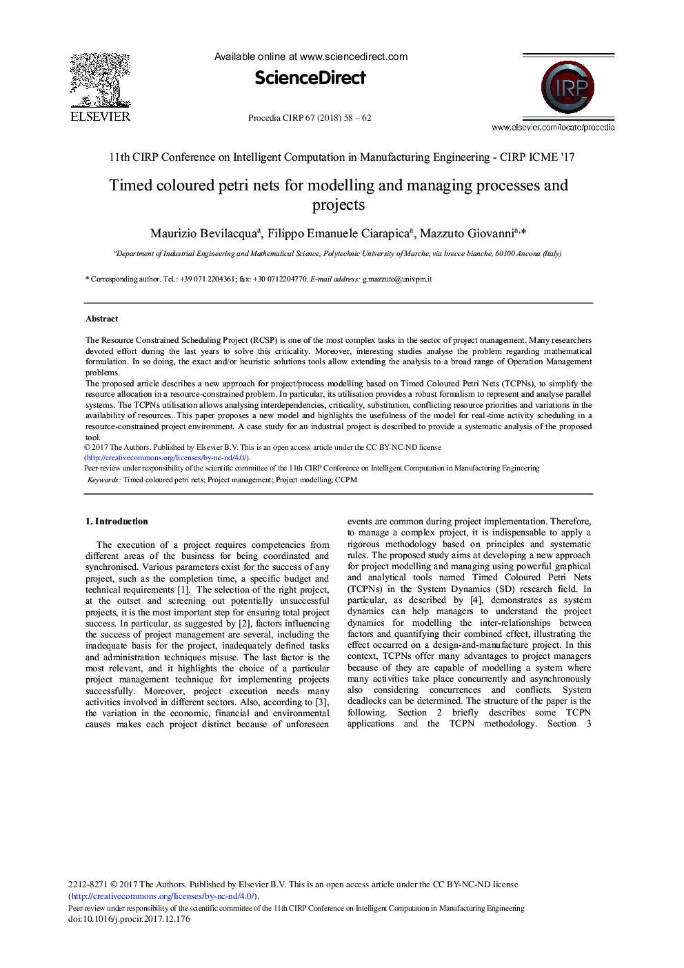 Timed Coloured Petri Nets for Modelling and Managing Processes and Projects