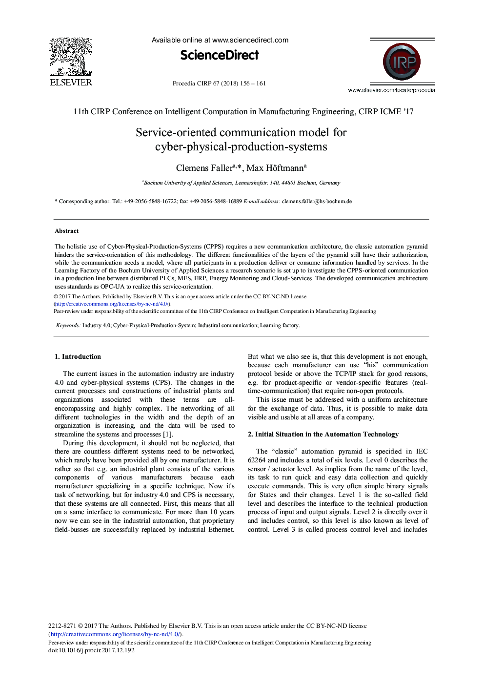 Service-oriented communication model for cyber-physical-production-systems