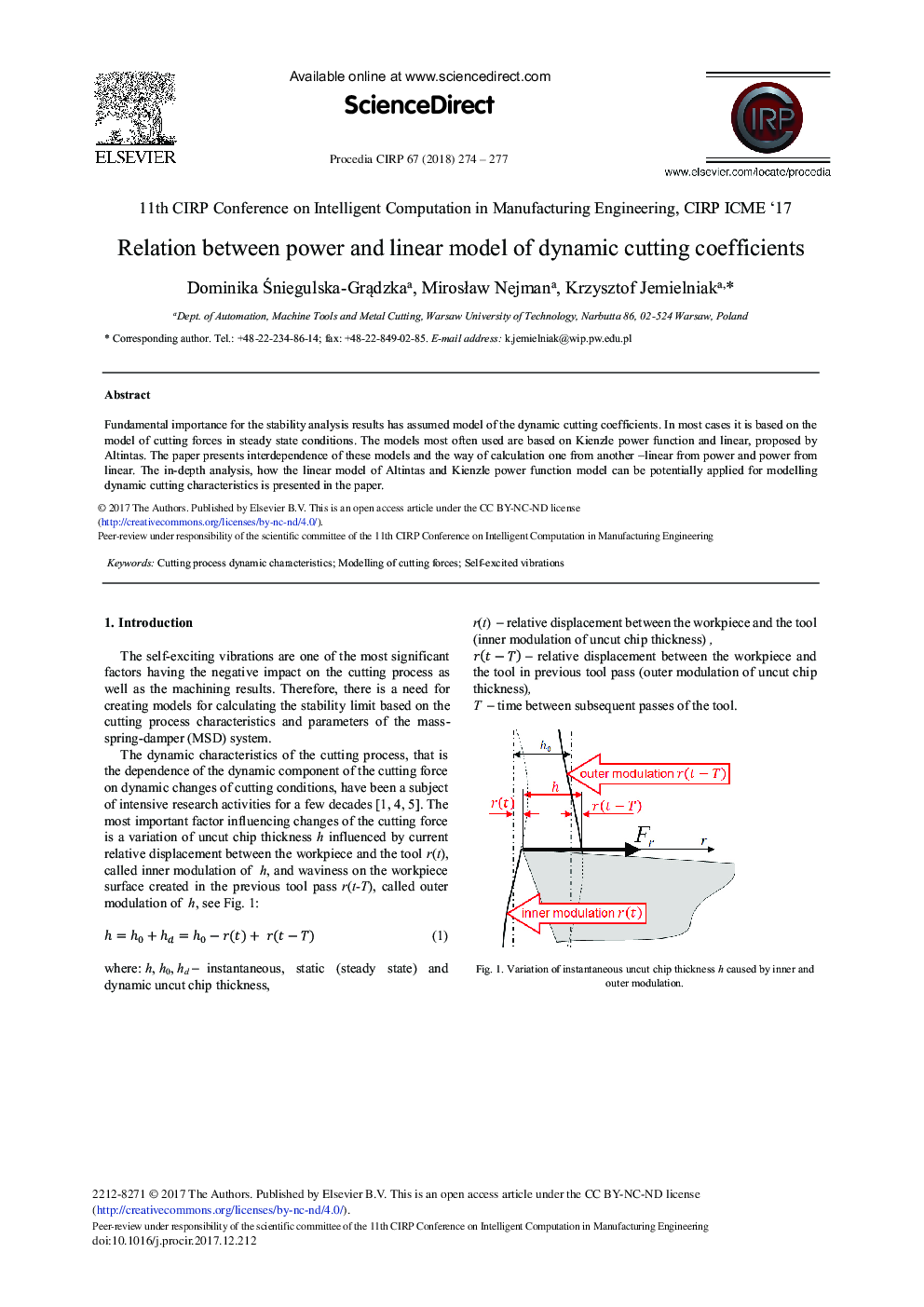 Relation between Power and Linear Model of Dynamic Cutting Coefficients