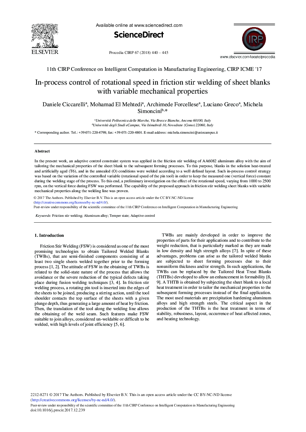 In-process Control of Rotational Speed in Friction Stir Welding of Sheet Blanks with Variable Mechanical Properties