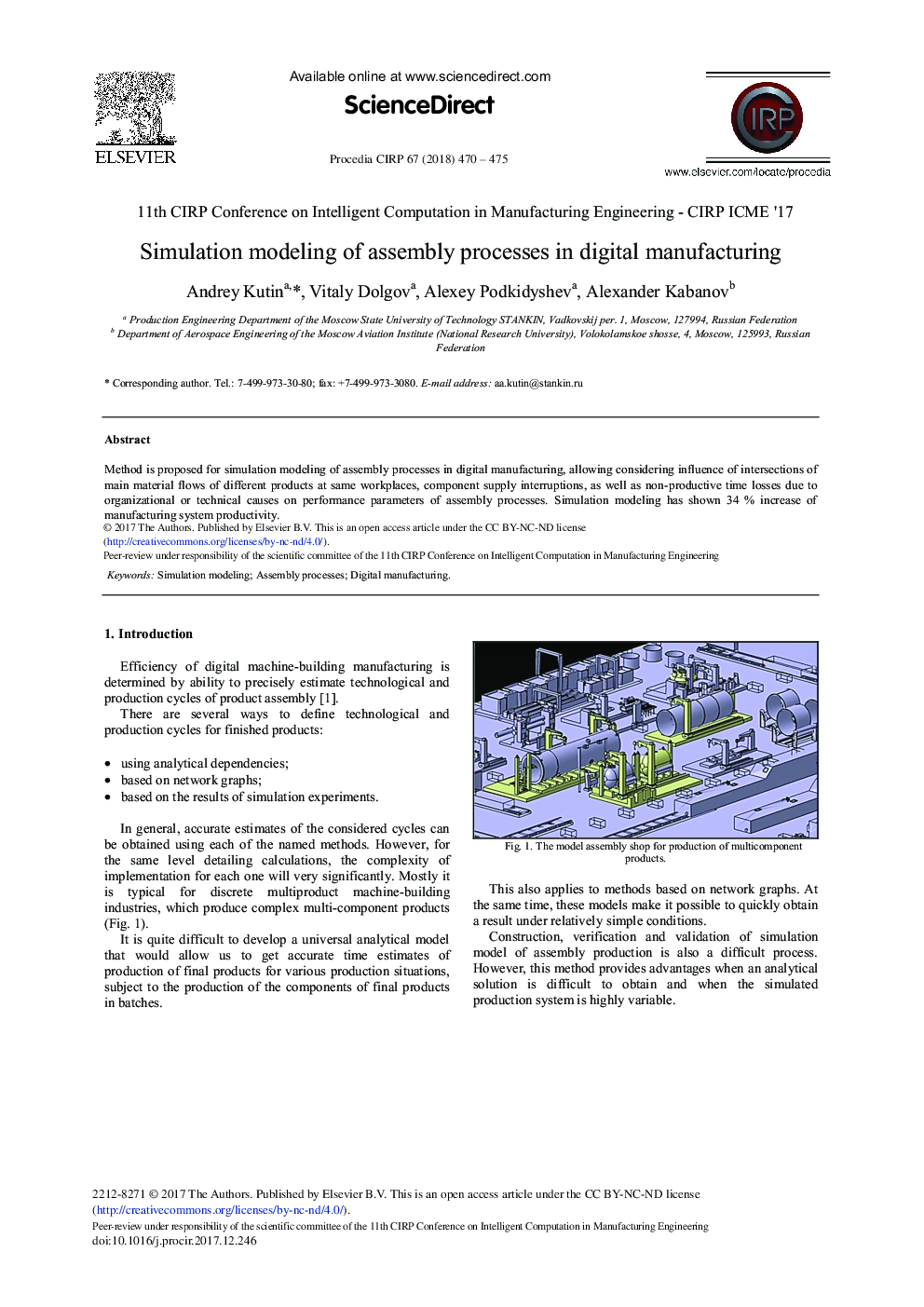 Simulation Modeling of Assembly Processes in Digital Manufacturing