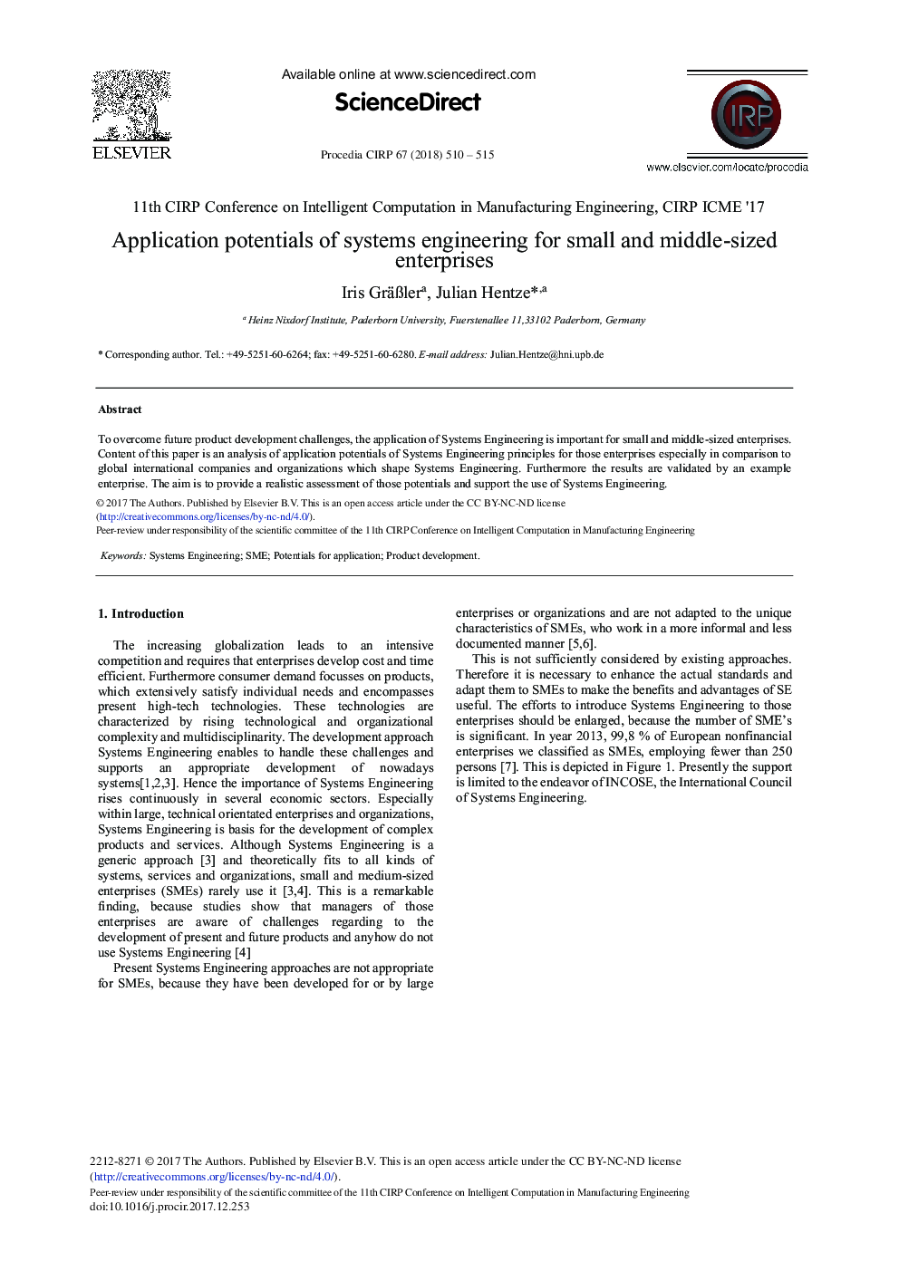 Application Potentials of Systems Engineering for Small and Middle-sized Enterprises