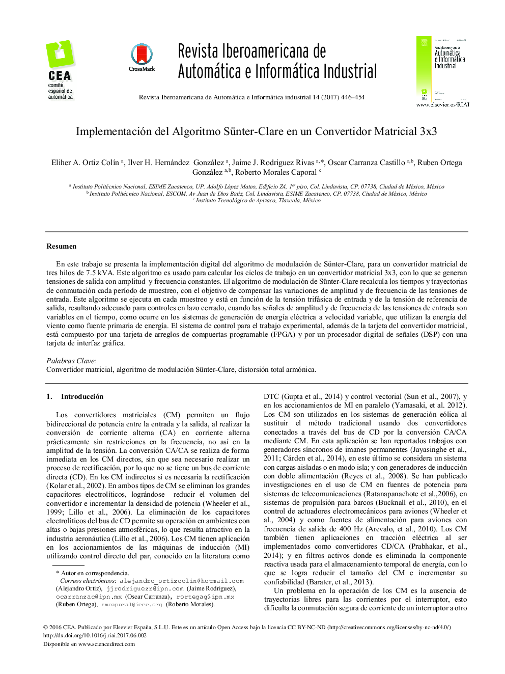 Implementación del Algoritmo Sünter-Clare en un Convertidor Matricial 3x3