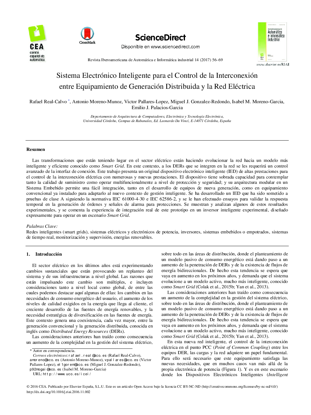 Sistema Electrónico Inteligente para el Control de la Interconexión entre Equipamiento de Generación Distribuida y la Red Eléctrica