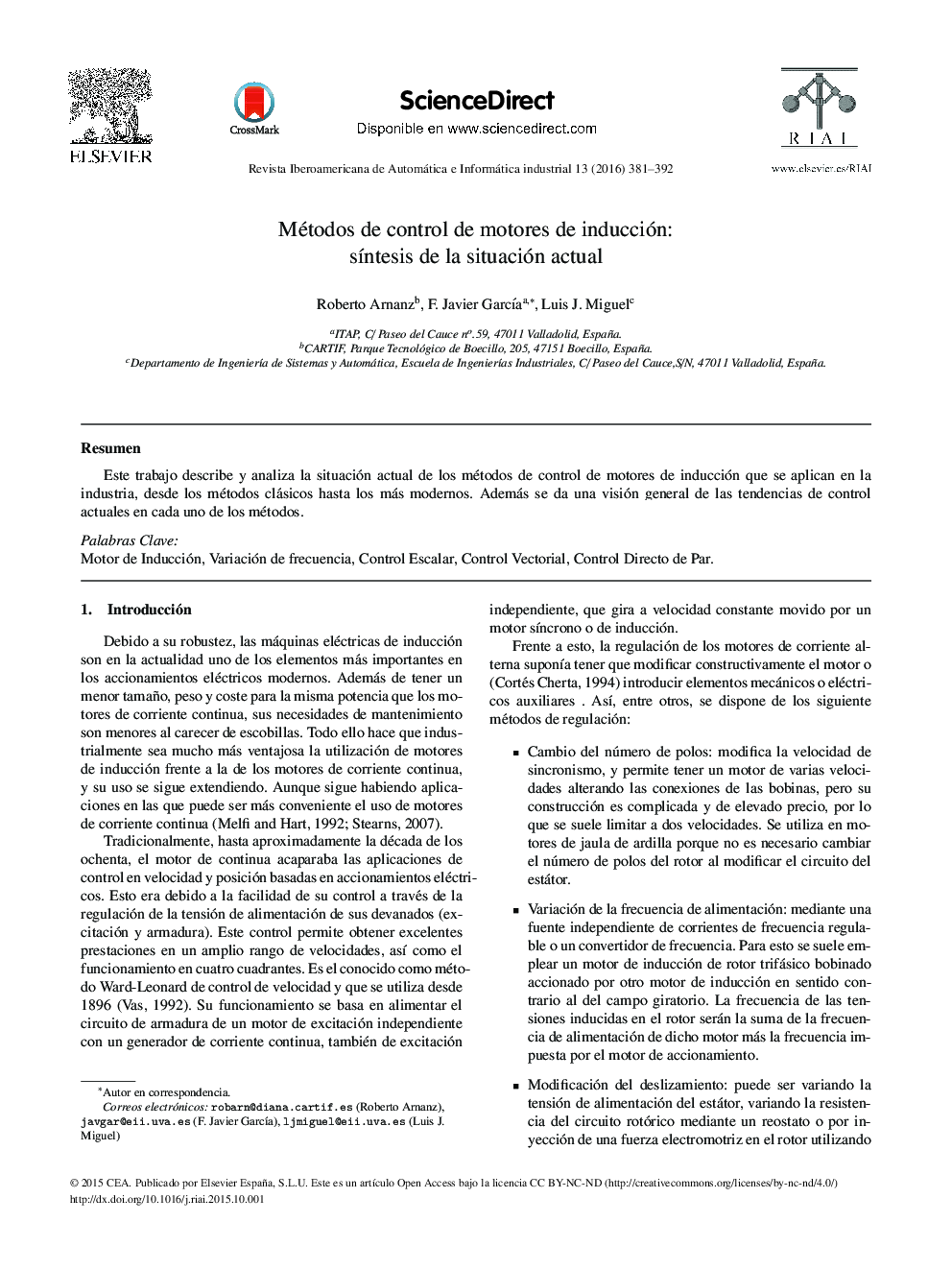 Métodos de control de motores de inducción: sÃ­ntesis de la situación actual