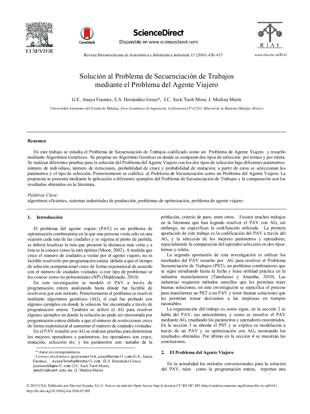 Solución al Problema de Secuenciación de Trabajos mediante el Problema del Agente Viajero