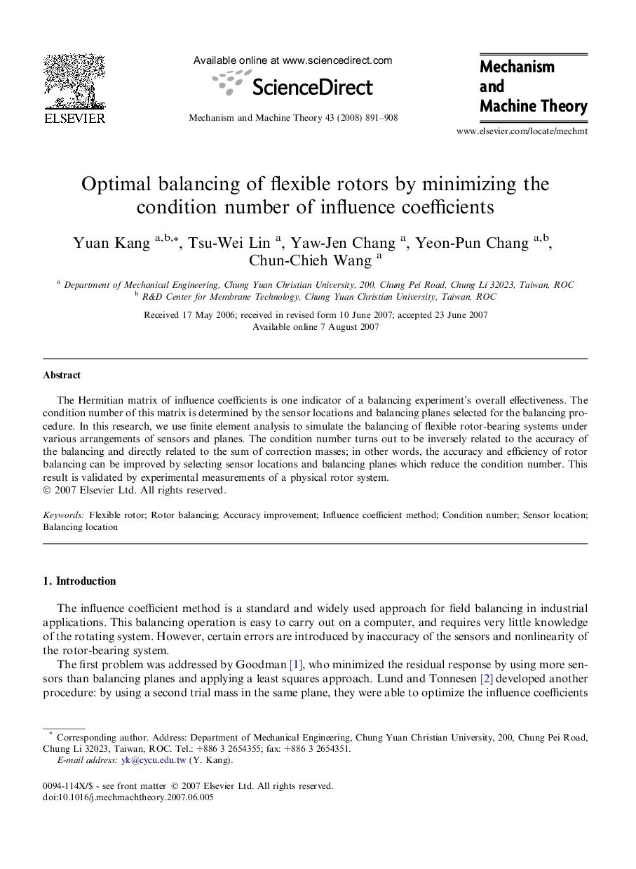 Optimal balancing of flexible rotors by minimizing the condition number of influence coefficients