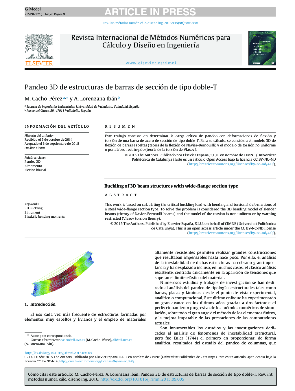 Pandeo 3D de estructuras de barras de sección de tipo doble-T