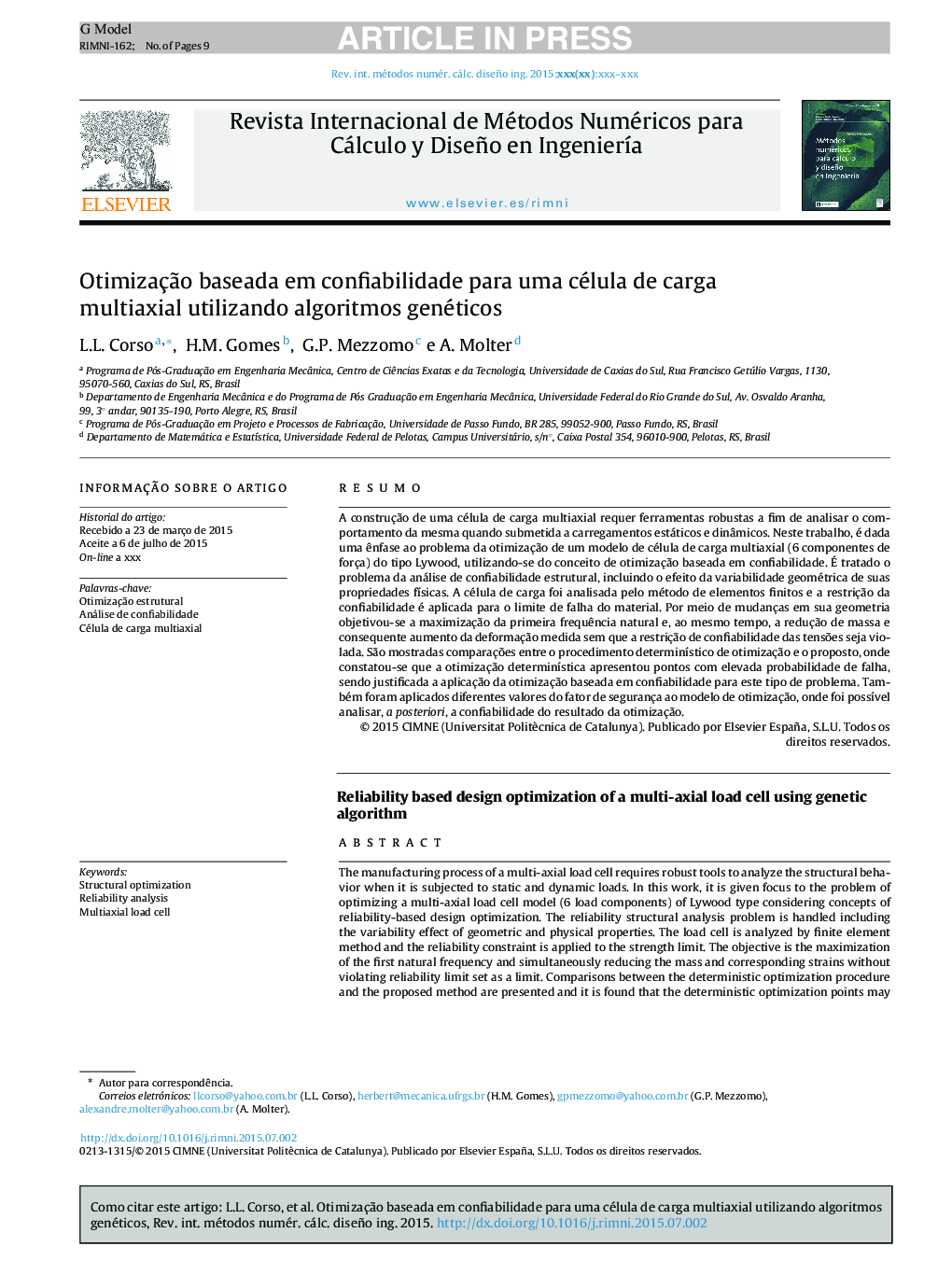 OtimizaçÃ£o baseada em confiabilidade para uma célula de carga multiaxial utilizando algoritmos genéticos