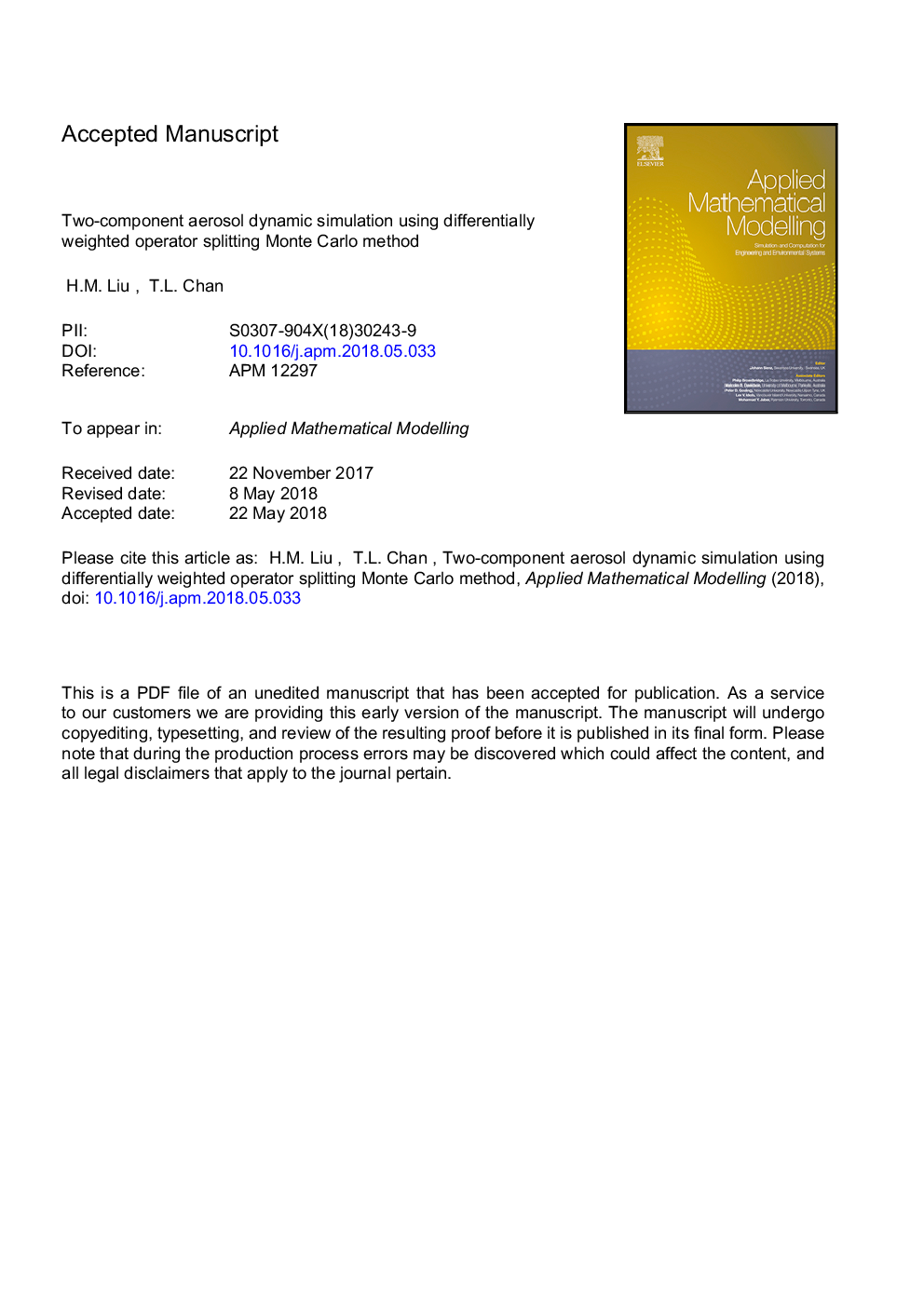 Two-component aerosol dynamic simulation using differentially weighted operator splitting Monte Carlo method