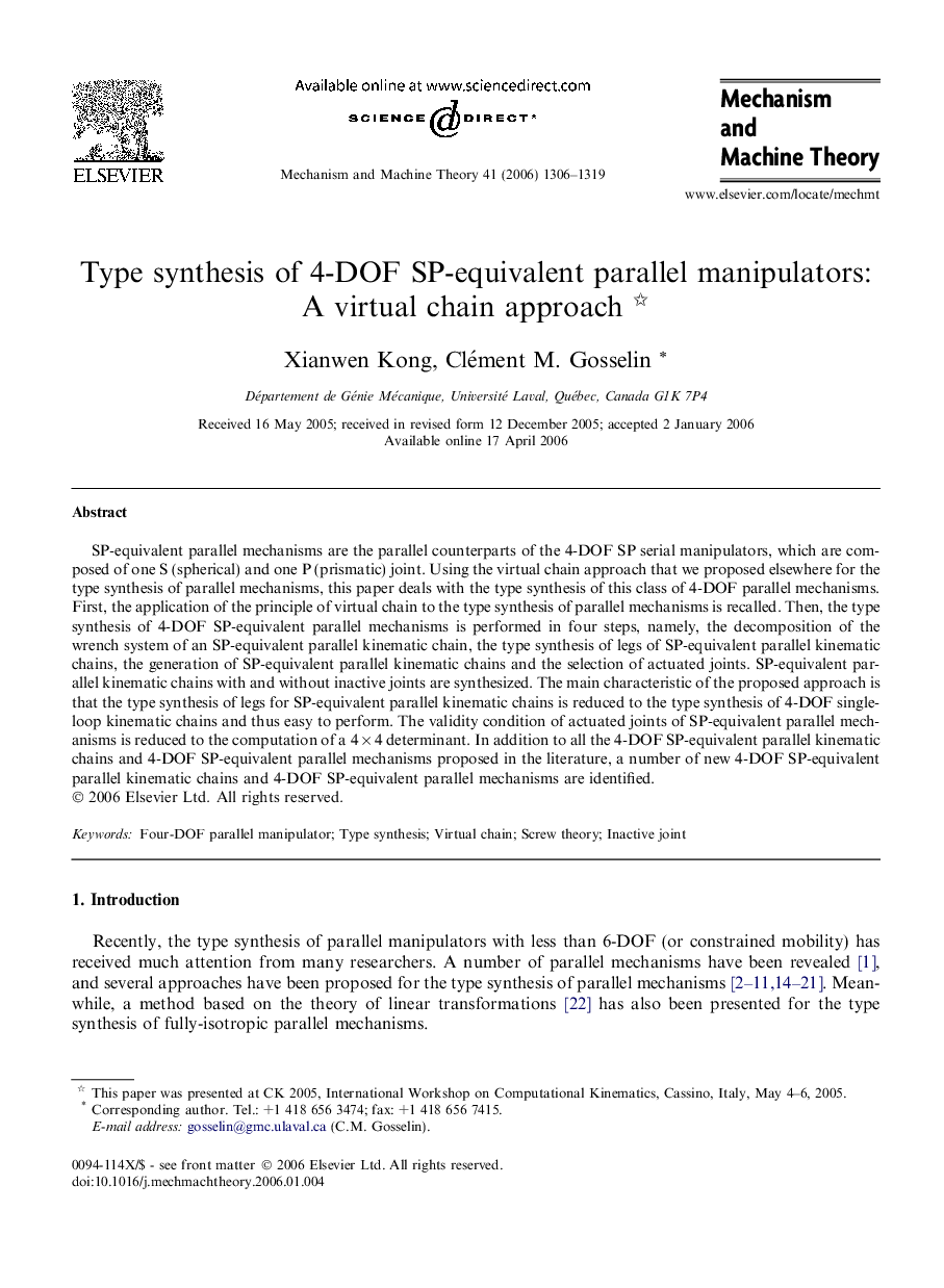 Type synthesis of 4-DOF SP-equivalent parallel manipulators: A virtual chain approach 