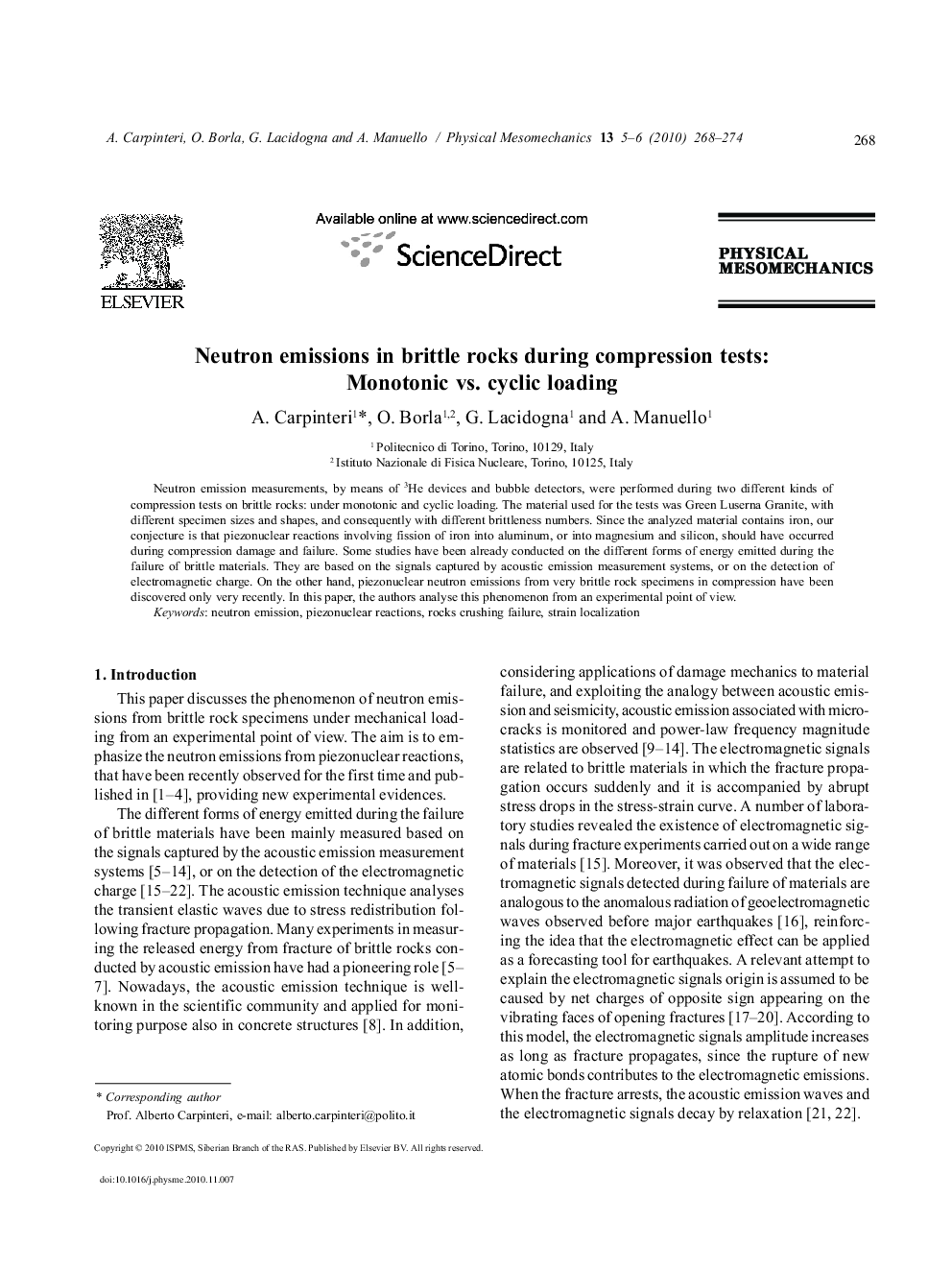 Neutron emissions in brittle rocks during compression tests: Monotonic vs. cyclic loading